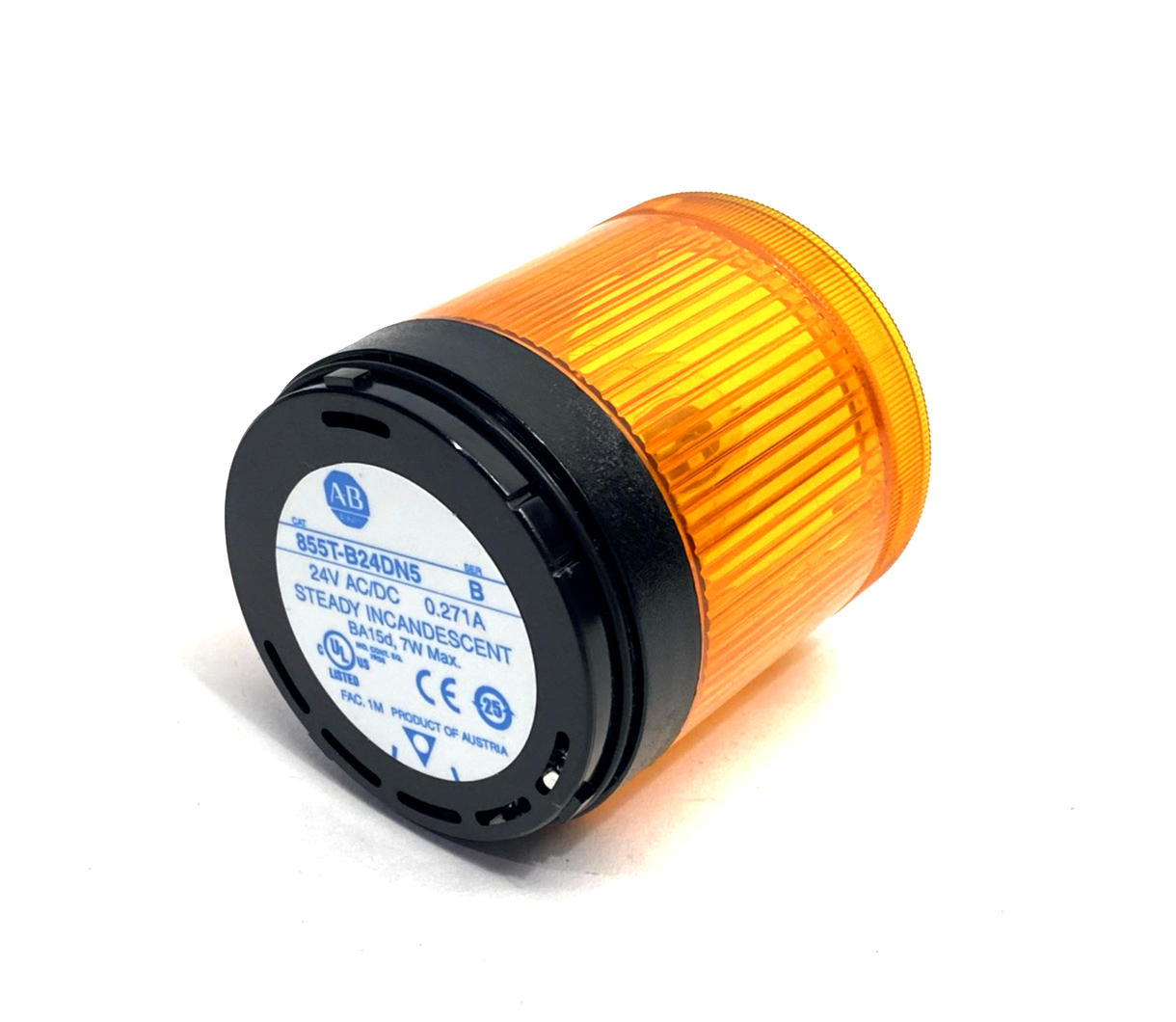 Allen Bradley 855T-B24DN5 Ser. B 70mm Amber Stack Light w/ 855E-LL24W LED Bulb - Used - Maverick Industrial Sales