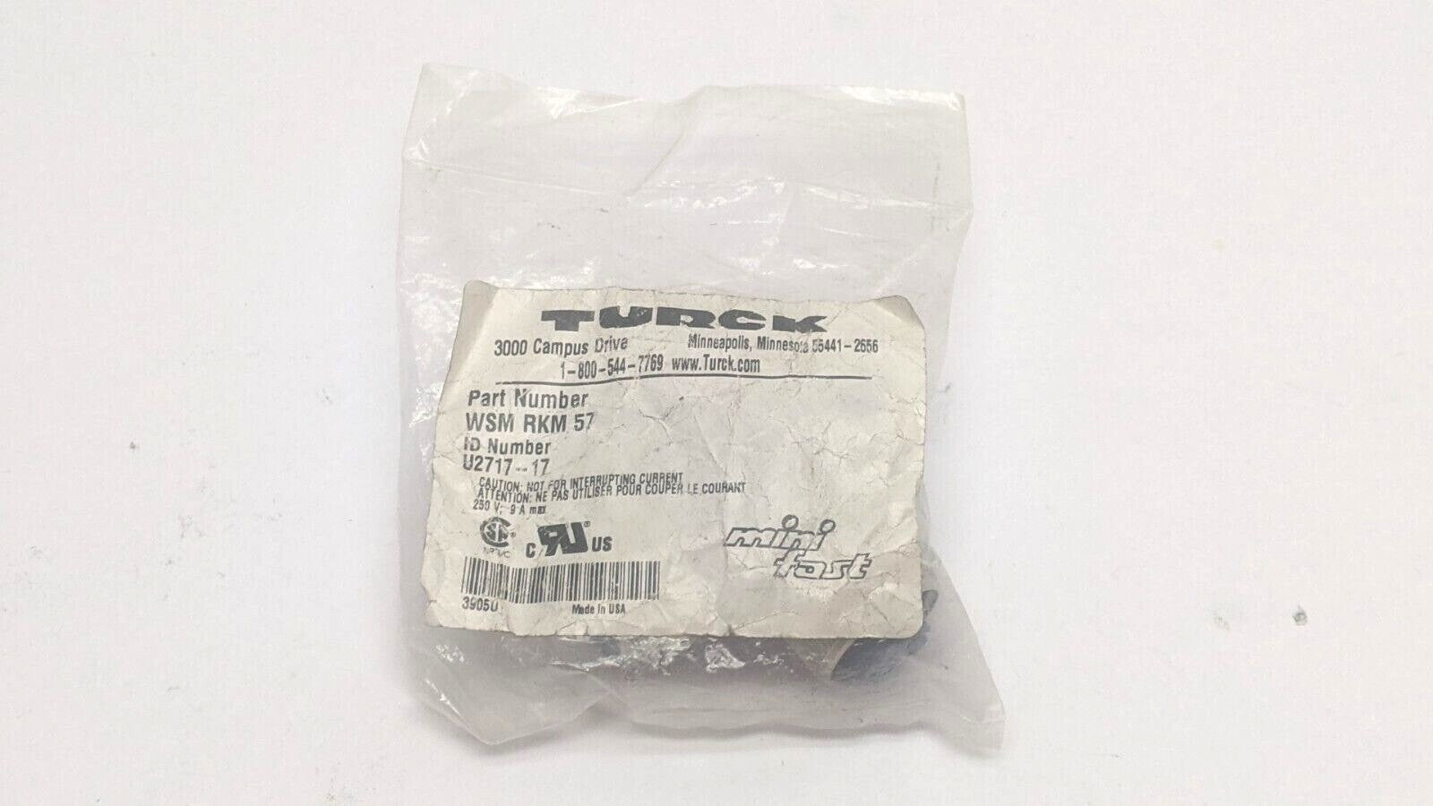 Turck WSM RKM 57 DeviceNet Connector Elbow minifast Male to Female 7/8" U2717-17 - Maverick Industrial Sales