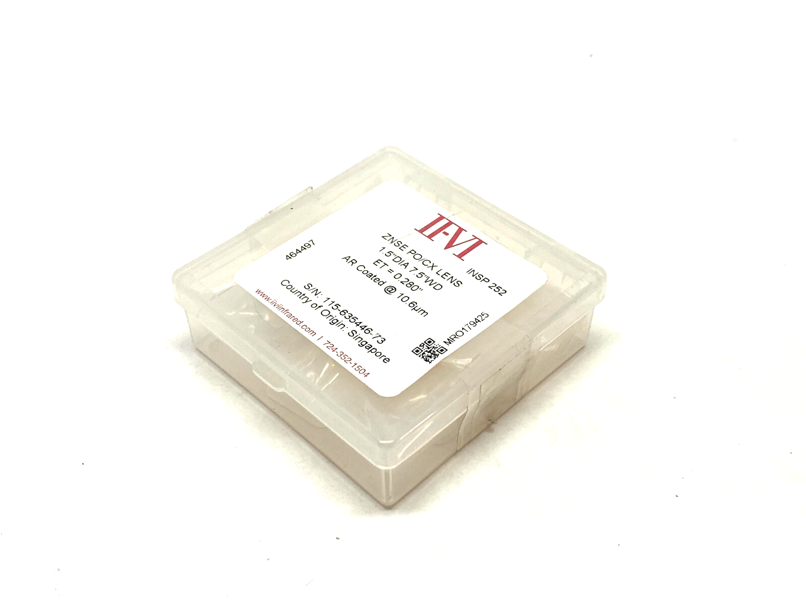 II-VI Infrared 464497 ZNSE PO/CX Laser Lens 1.5" Dia. 7.5" Wide ET=0.280" - Maverick Industrial Sales