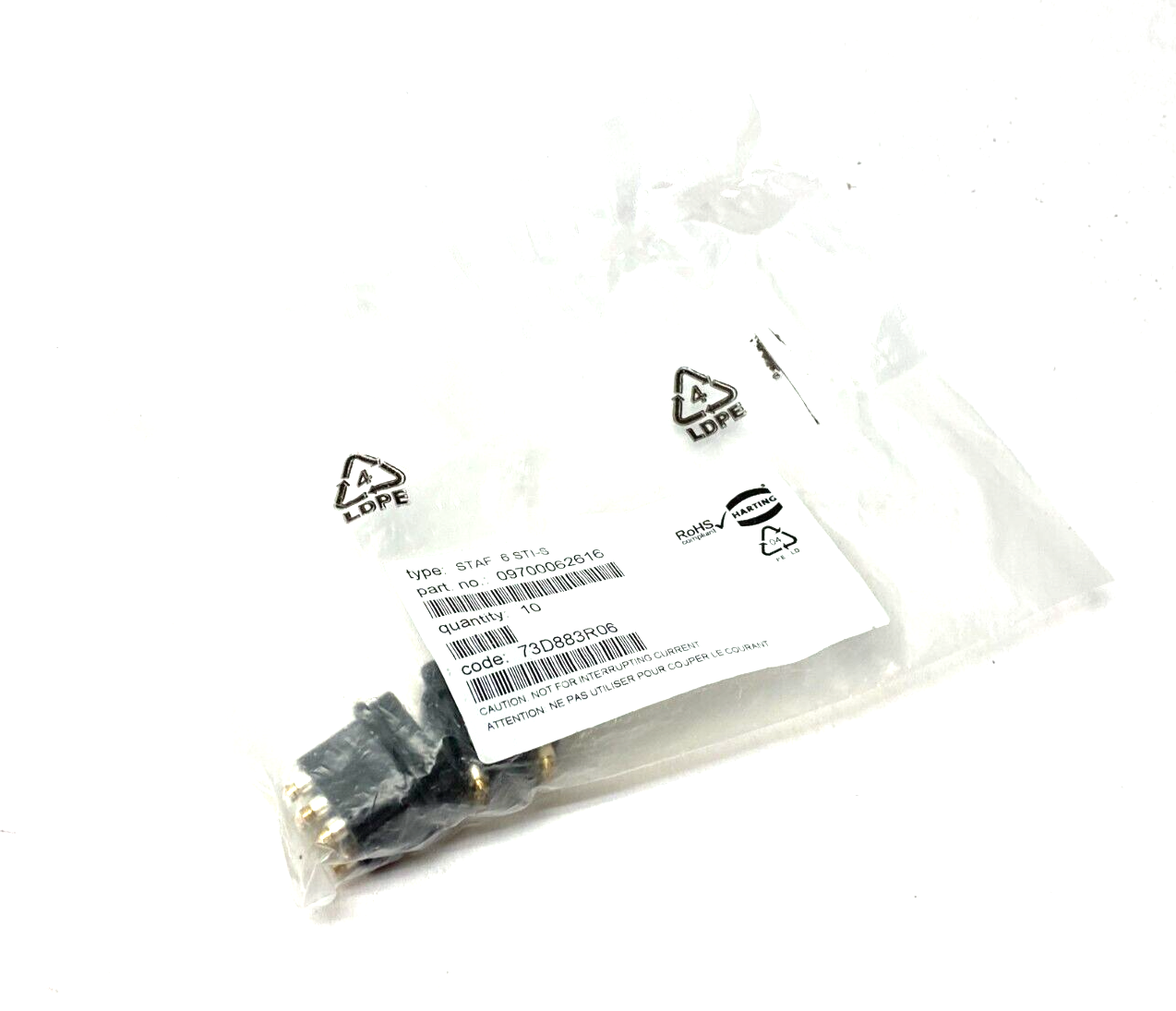 Harting 09700062616 Female Solder Connector 6-Position STAF 6 STI-S PKG OF 2 - Maverick Industrial Sales