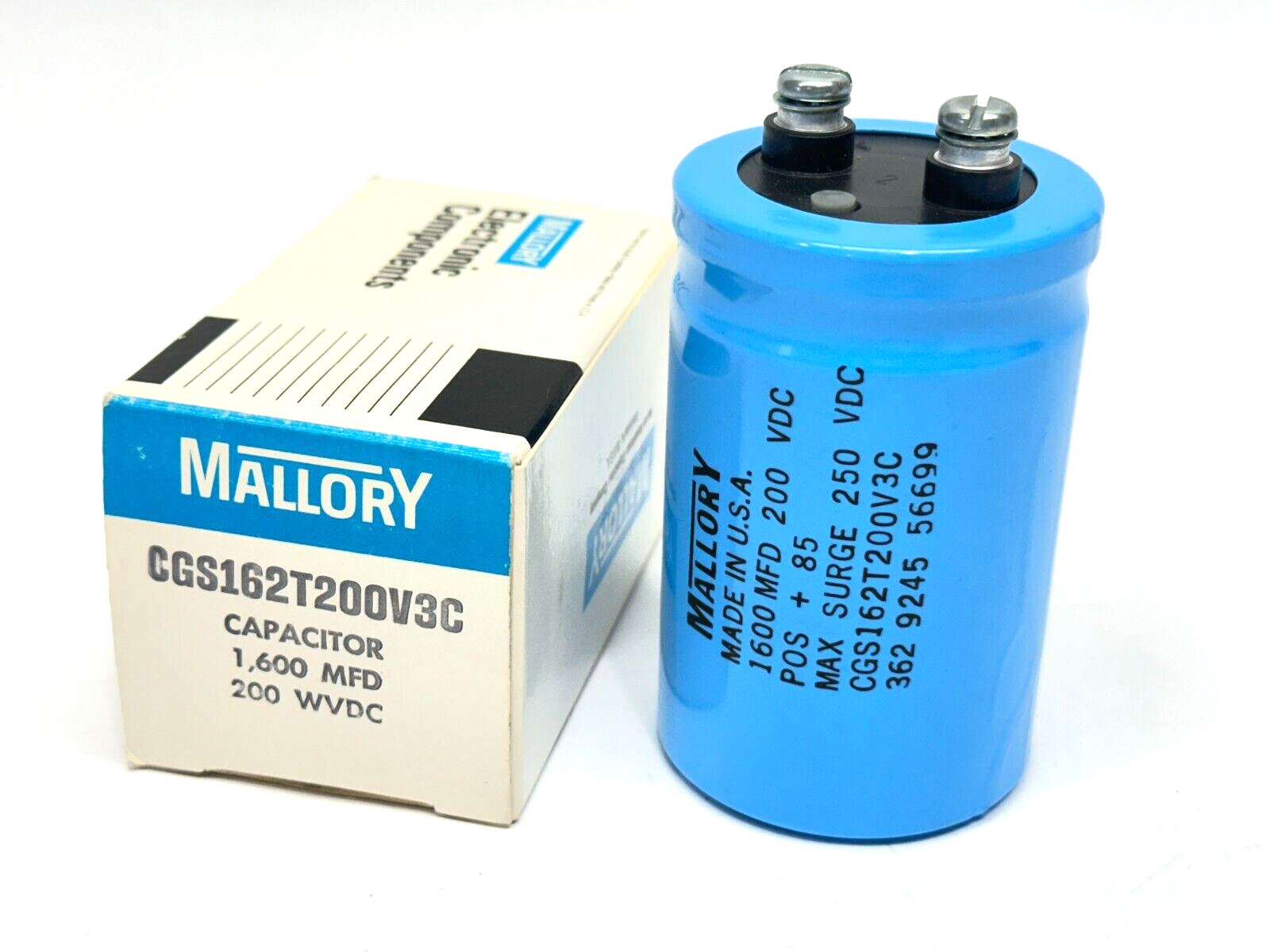 CGS162T200V3C | Mallory Capacitor 1,600 MFD 200 WVDC - New – Open box - Maverick Industrial Sales