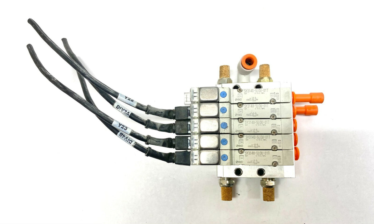 SMC SY3140-5LOU-01T Solenoid Valve LOT OF 5 on Manifold Block - Maverick Industrial Sales