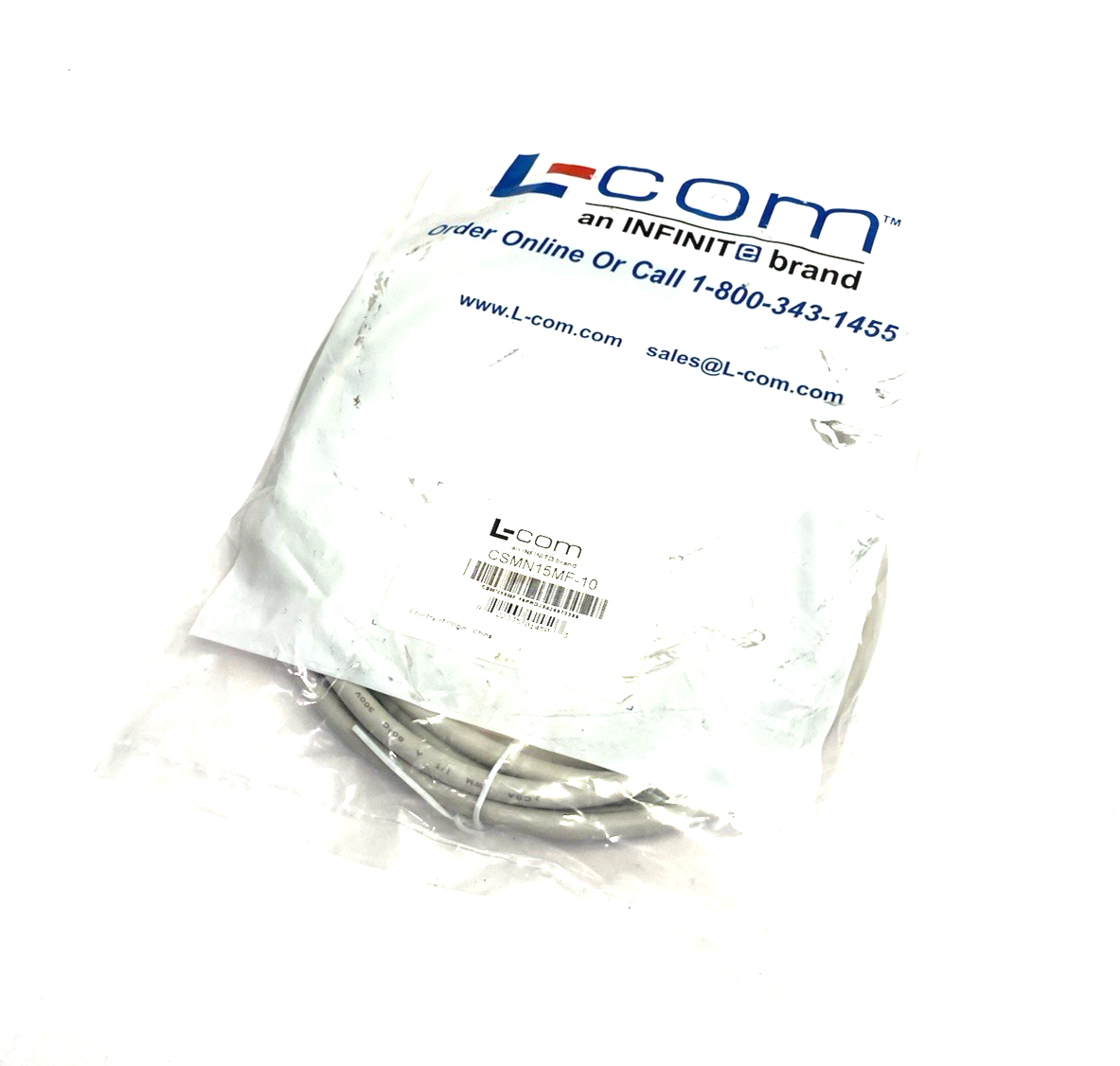 L-com CSMN15MF-10 Deluxe Molded D-Sub Cable, DB15 Male / Female, 10.0 ft - Maverick Industrial Sales