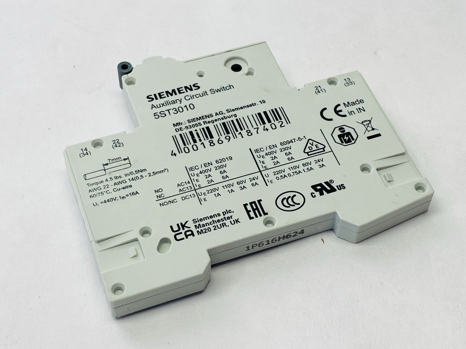 Siemens 5ST3010 Auxiliary Circuit Switch 1 NO Contact + 1 NC Contact - Maverick Industrial Sales