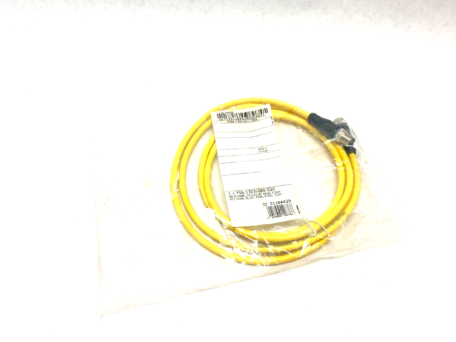 Wago 756-1305/060-020 System Bus Cable M12 5-Pin 2m Length 51164429 - New - Maverick Industrial Sales