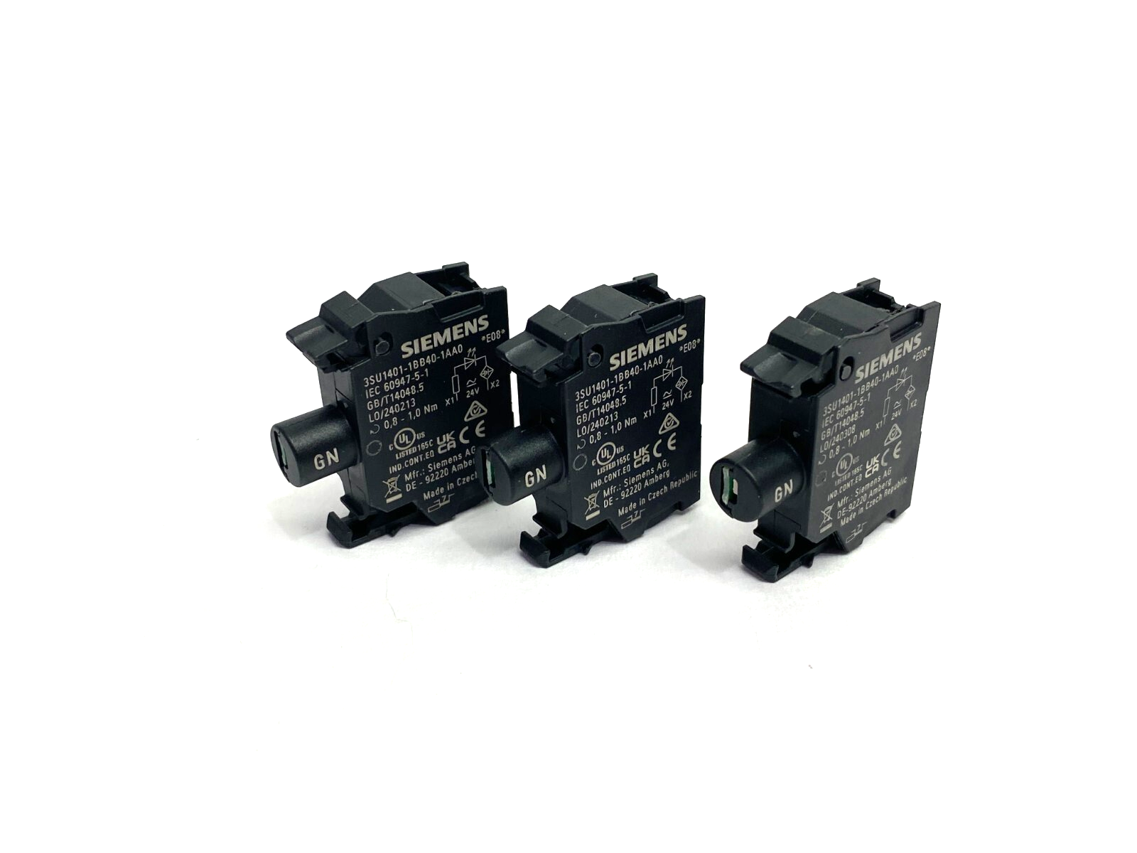 Siemens 3SU1401-1BB40-1AA0 LED Contact Module 24V AC/DC LOT OF 3 - Maverick Industrial Sales