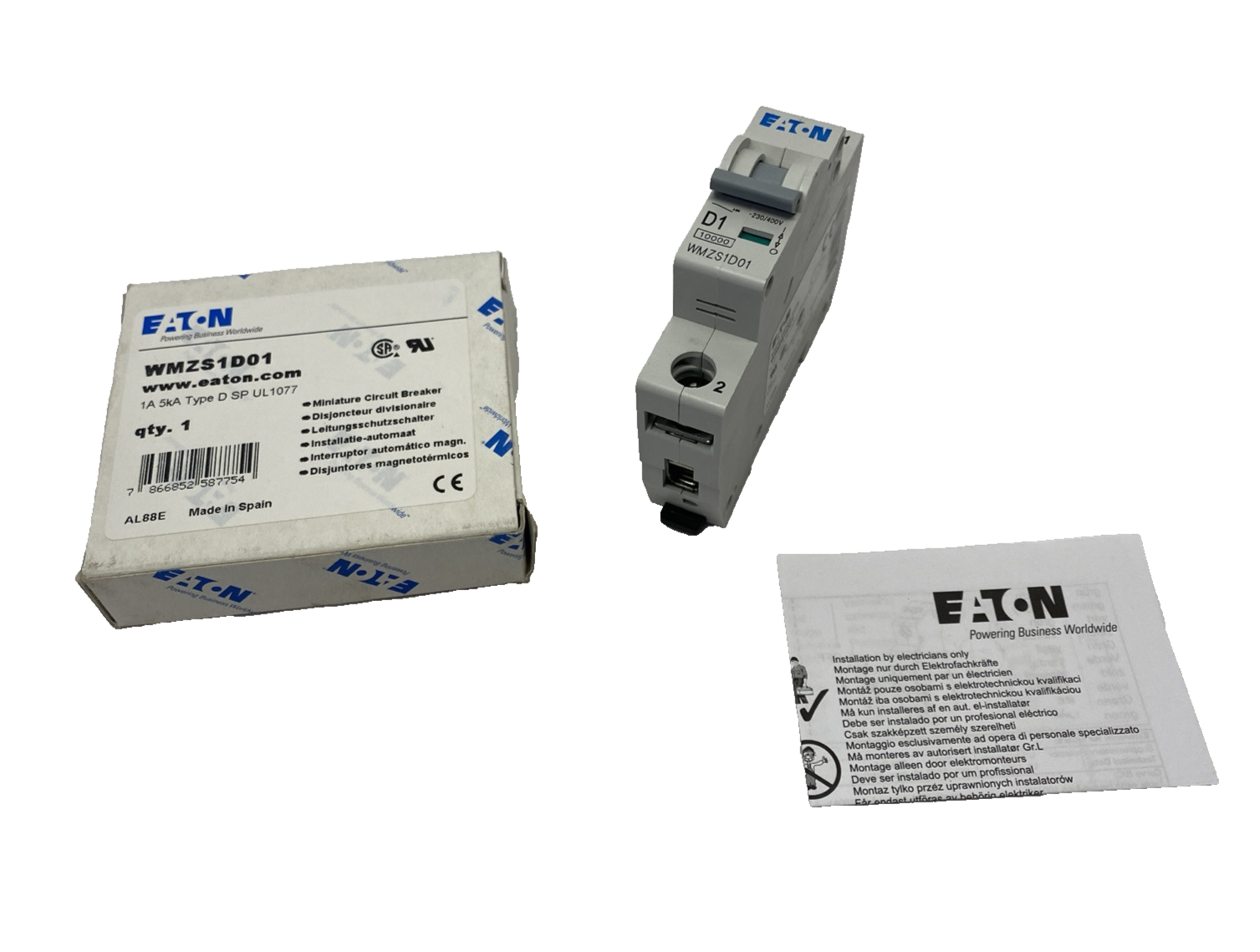 Eaton WMZS1D01 Supplementary Circuit Breaker 1P 1A D-Curve - Maverick Industrial Sales