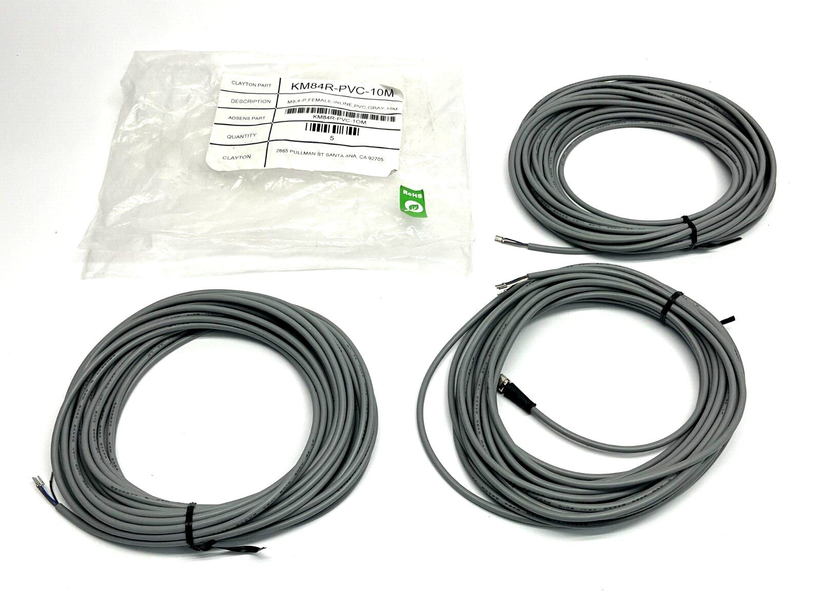 KM84R-PVC-10M | Adsens Cable 4-Pin M8 Female Inline Grey 10M LOT OF 3 - New Other - Maverick Industrial Sales
