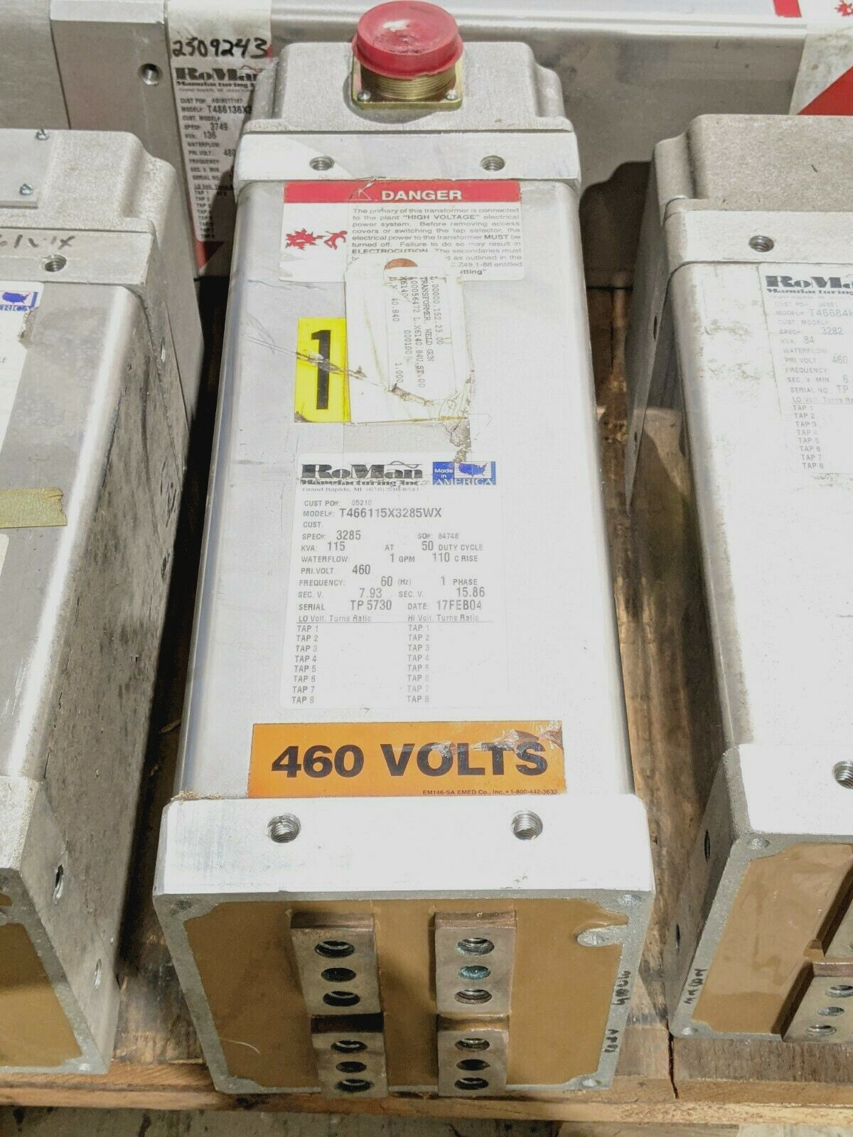 T466115X3285WX | Roman Welding Transformer 115kVA 460V 1GPM - Used - Maverick Industrial Sales