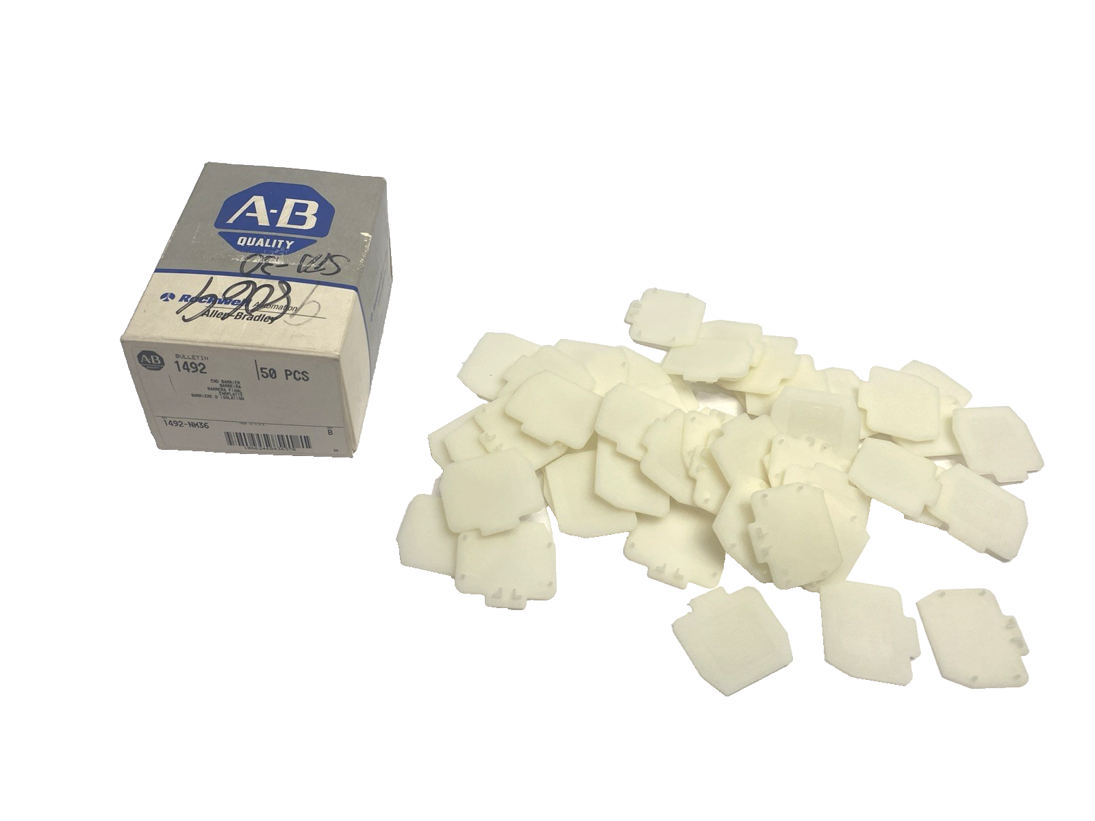 1492-NM36 | Allen Bradley Ser. B Terminal Block End Barrier, White, BOX OF 50 - New – Open box - Maverick Industrial Sales