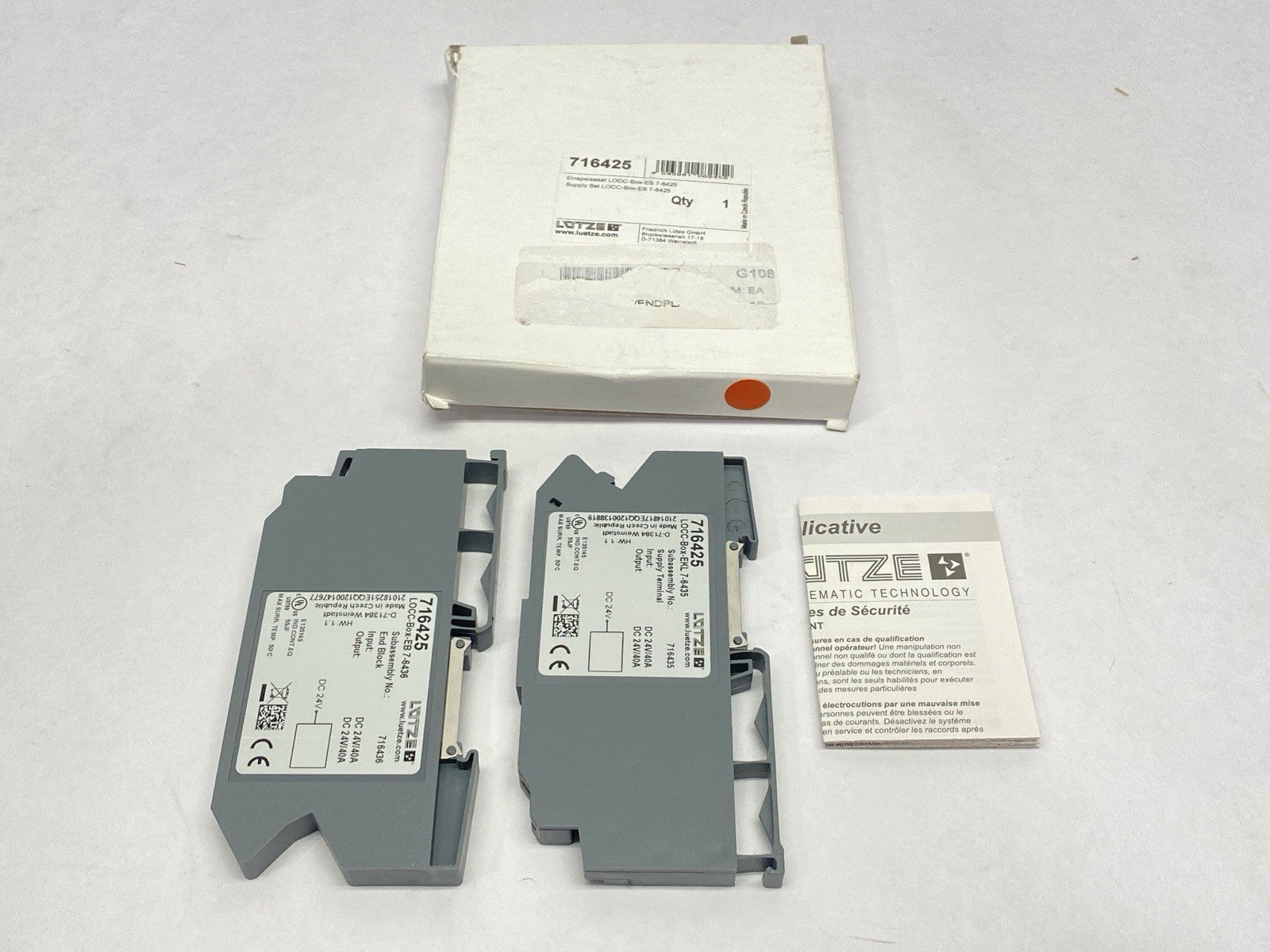 716425 | Lutze LOCC-Box-ES 7-6425 Supply Terminal And End Block 40A - New – Open box - Maverick Industrial Sales