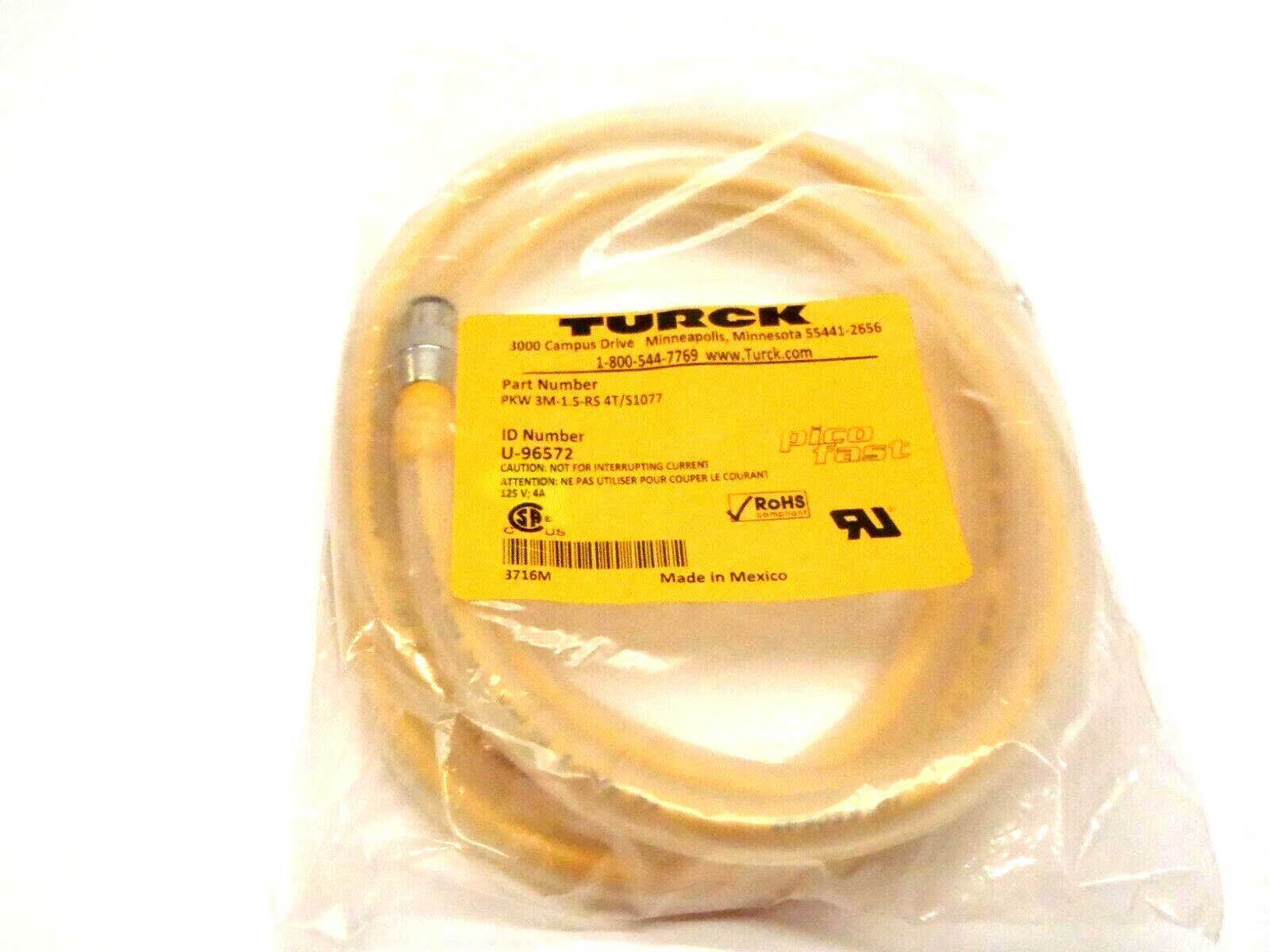 Turck PKG 3M-1.5-RS 4T/S1077 U-96572 1.5 Meter Male M12 Angled Female M8 Cordset - Maverick Industrial Sales