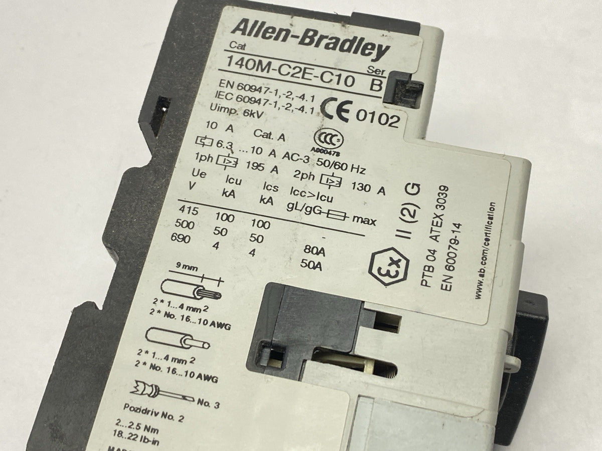 140M-C2E-C10 | Allen Bradley Ser B Motor Starter 6.3-10A w/ 140M-C-AFA10 Contact - Used - Maverick Industrial Sales