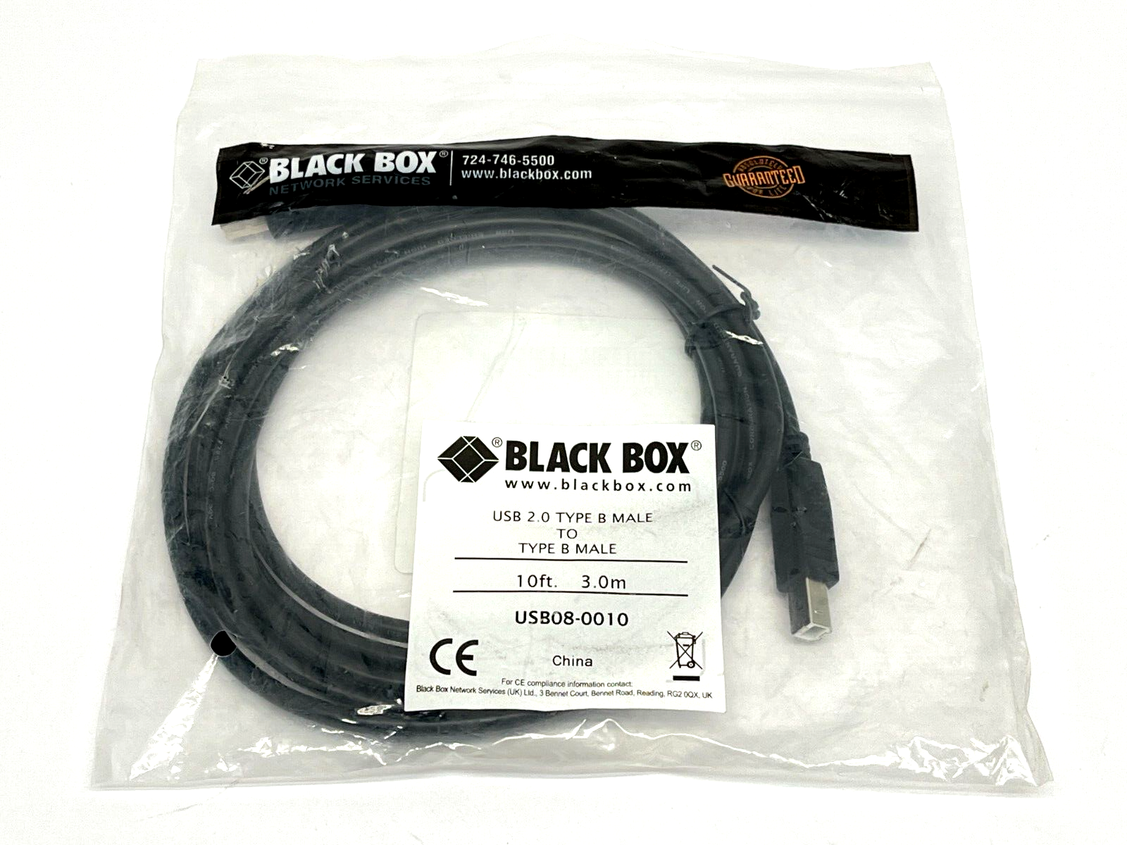 Black Box USB08-0010 USB 2.0 Cable Type B Male to Type B Male Black 10ft - Maverick Industrial Sales
