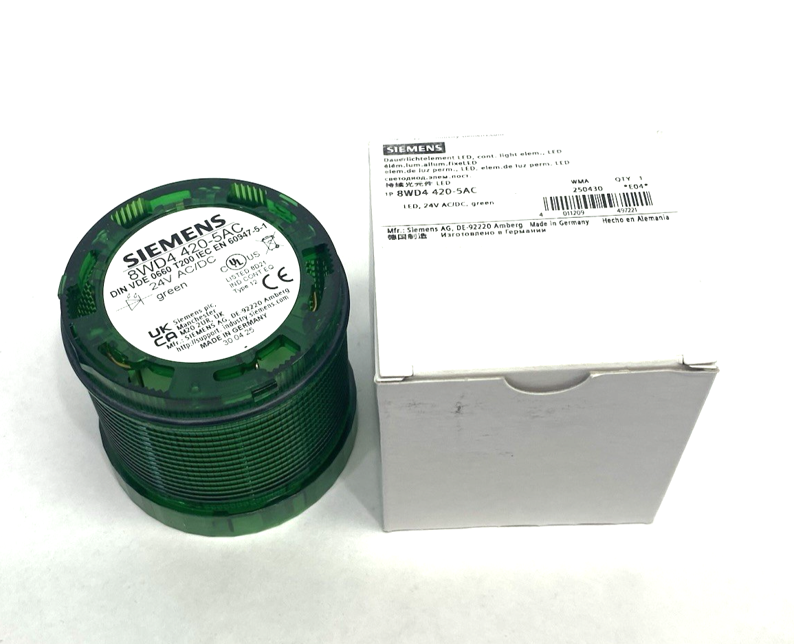 8WD4420-5AC | Siemens Continuous LED Light Element 70mm Dia. 24V AC/DC Green - New – Open box - Maverick Industrial Sales