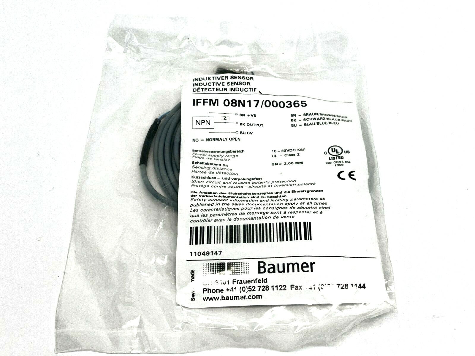 Baumer IFFM 08N17/000365 Subminiature Inductive Proximity Switch - New - Maverick Industrial Sales