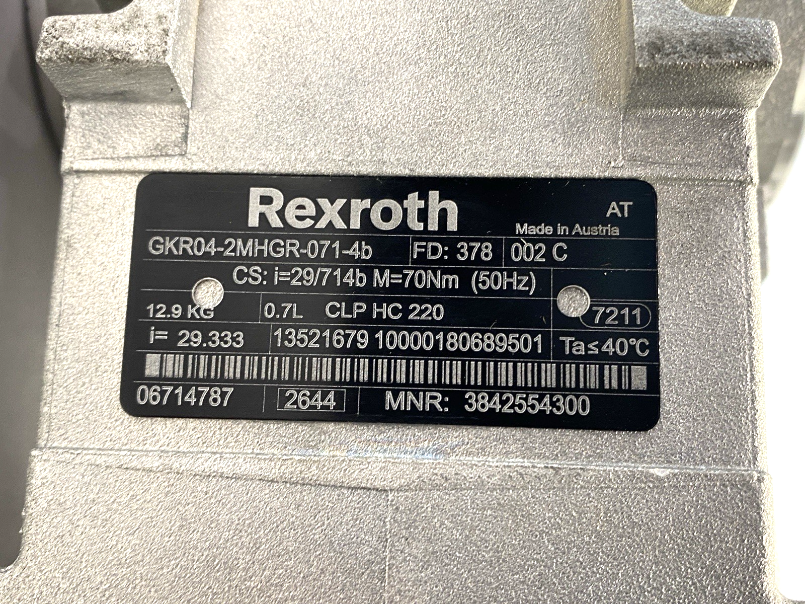 3842554300, GKR04-2MHGR-071-4b, 13496159, GKM16-3 | Bosch Rexroth 3842554300 Gearmotor GKR04-2MHGR-071-4b 13496159 3PH GKM16-3 - For parts or not working - Maverick Industrial Sales