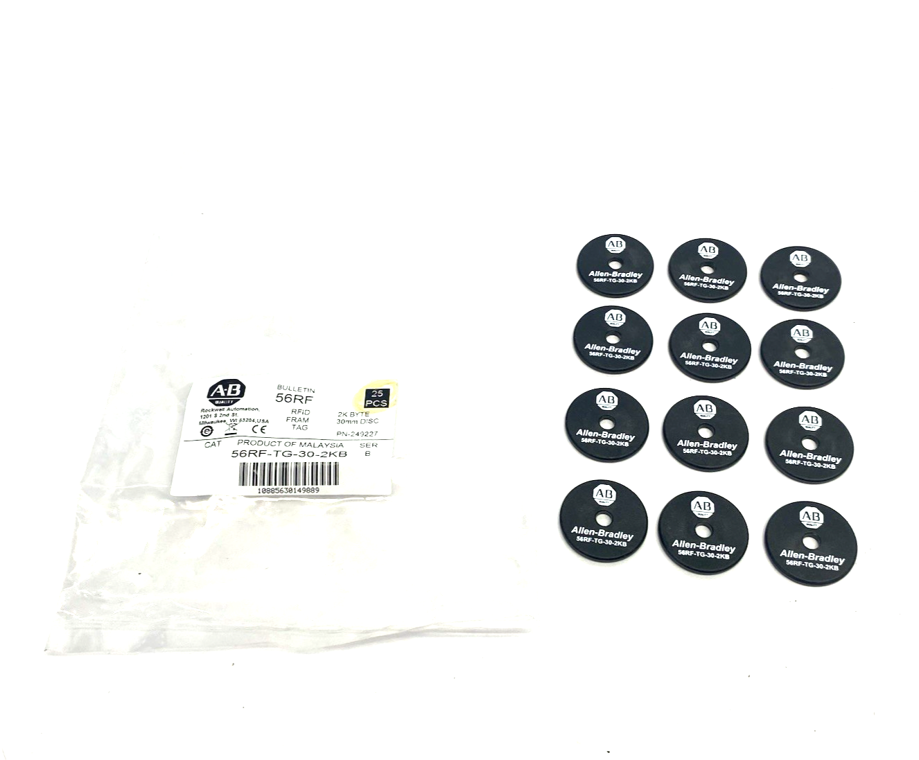 56RF-TG-30-2KB | Allen Bradley Ser. B 30mm Disc RFID Tag 2K Byte Memory PKG OF 12- New – Open box - Maverick Industrial Sales
