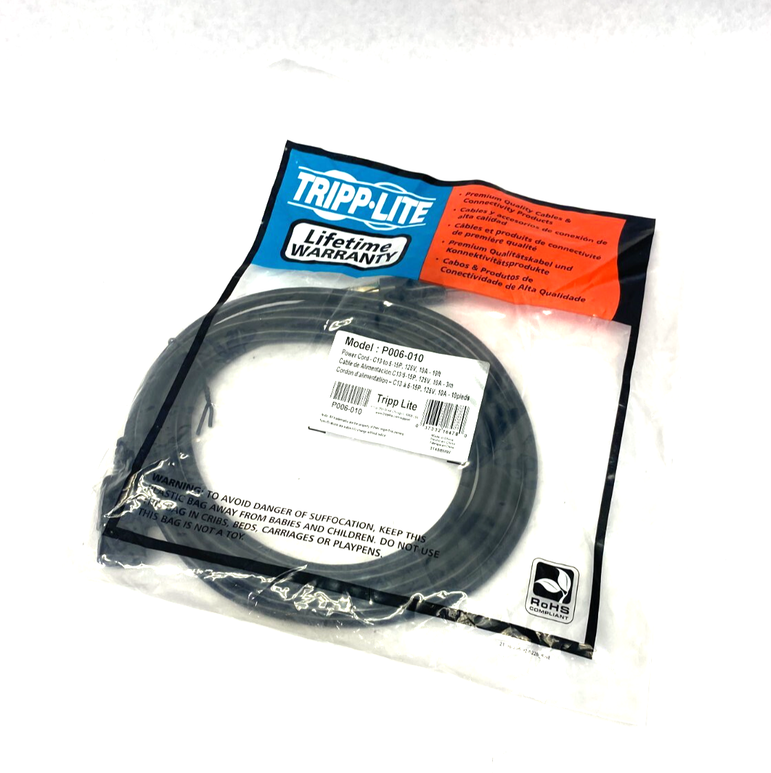 Tripp Lite P006-010 Power Cordset C13 to 5-15P 10ft Length Black - New - Maverick Industrial Sales