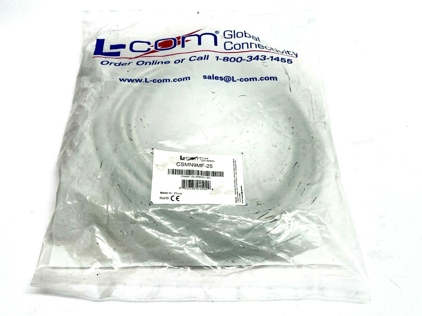 L-Com CSMN9MF-25 Deluxe Molded D-Sub Cable DB9 Male / Female 25ft - New - Maverick Industrial Sales