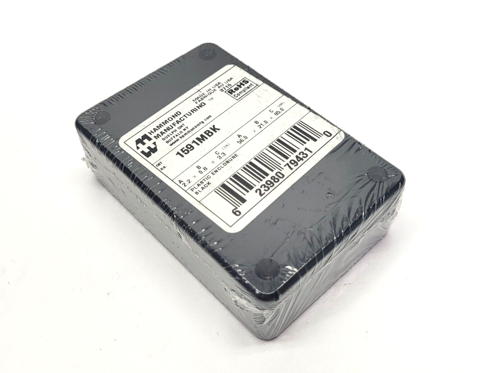 1591MBK | Hammond Manufacturing Plastic Enclosure 2.2" x .8" x 3.3" - New - Maverick Industrial Sales