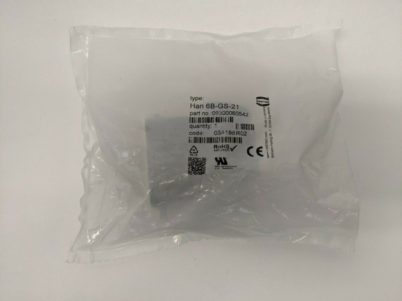 Harting 09 30 006 0542 Han B Hood Side Entry HC 2 Pegs 6B-GS-21 - New - Maverick Industrial Sales