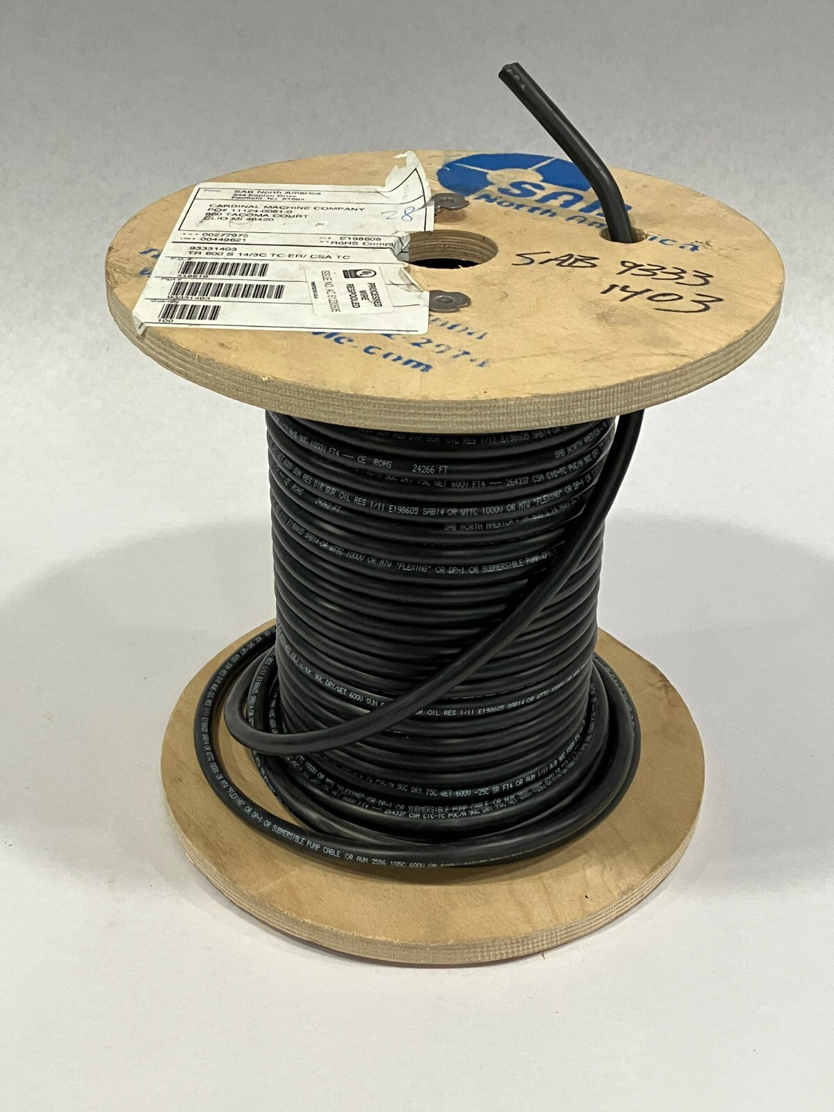 SAB 93331403 14 AWG 3C Multiconductor Cable Black PVC 40' FT - New – Open box - Maverick Industrial Sales