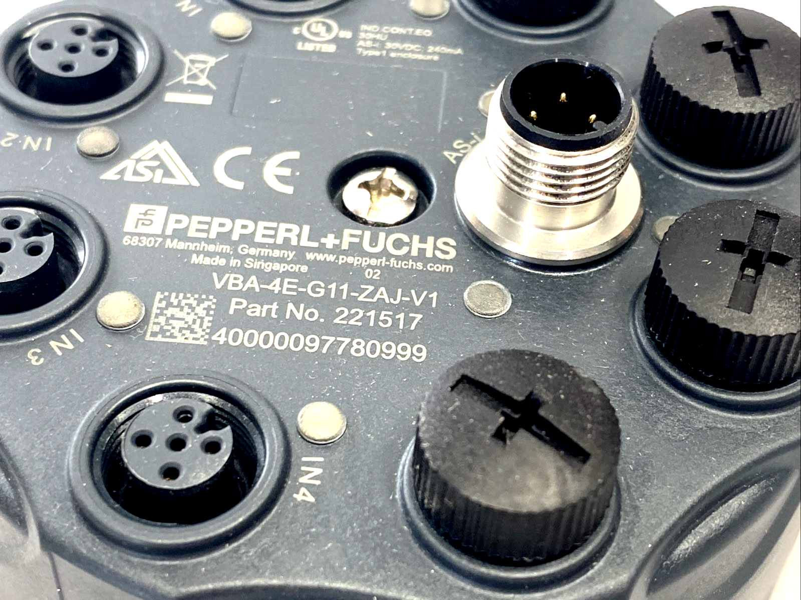 Pepperl+Fuchs VBA-4E-G11-ZAJ-V1 AS-Interface Sensor Module 221517 - New – Open box - Maverick Industrial Sales