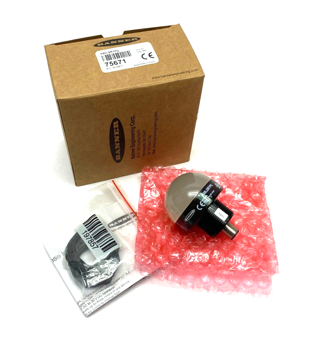 K50LGRYPQ, 75671 | Banner K50LGRYPQ EZ-LIGHT Core Series 3-Color LED Touch Indicator 50mm 75671 - New – Open box - Maverick Industrial Sales