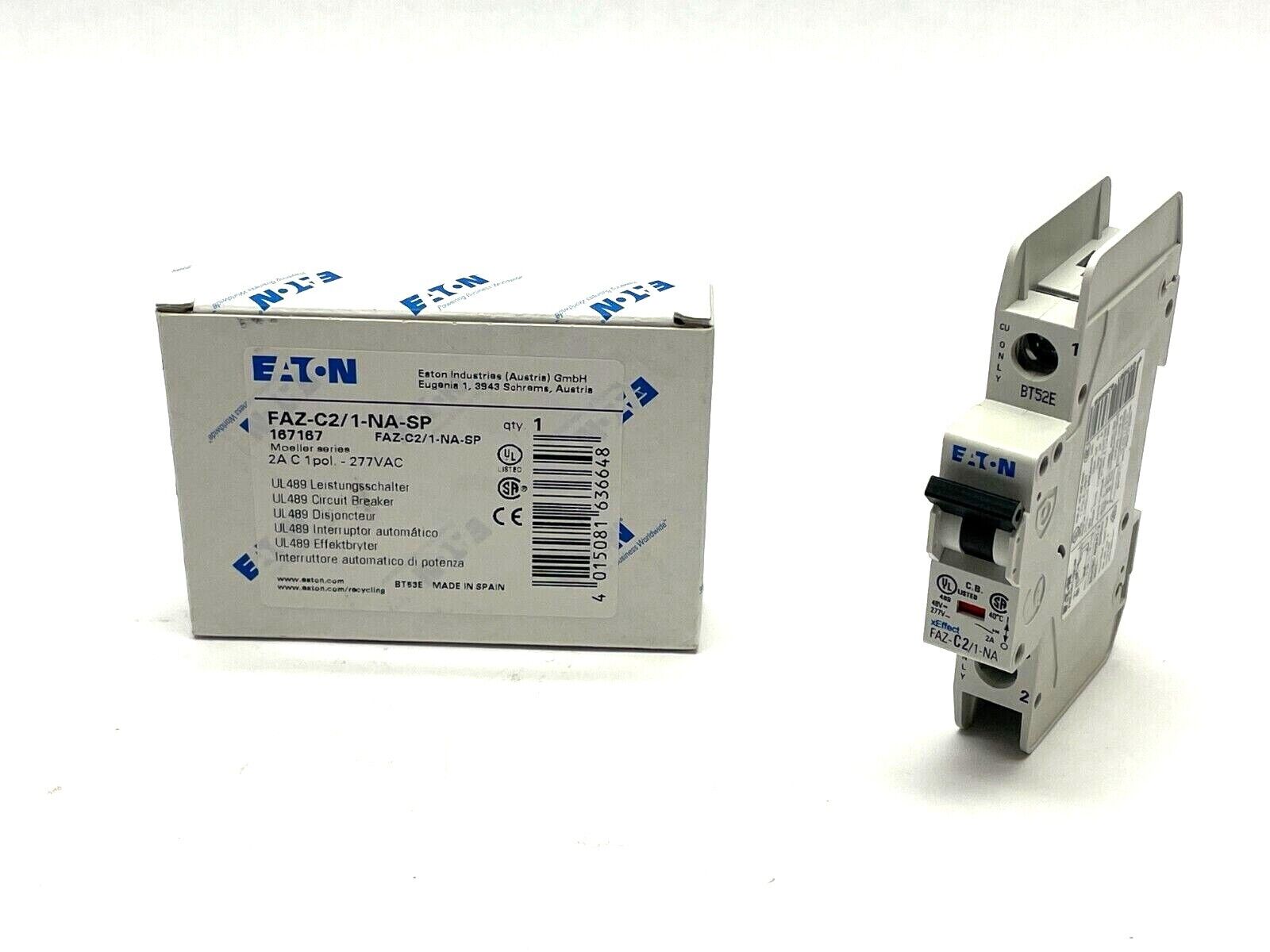 Eaton FAZ-C2/1-NA-SP Circuit Breaker 2A 1-Pole 277VAC - New - Maverick Industrial Sales