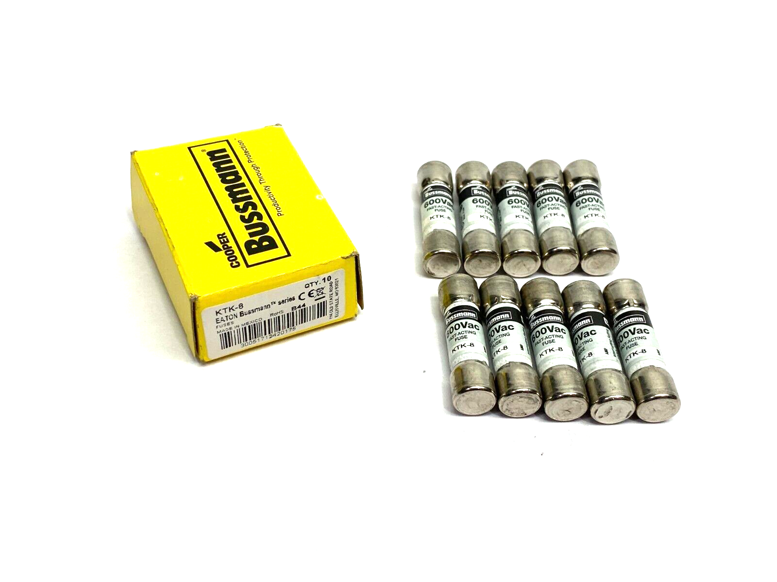 Eaton KTK-8 Bussmann Series Fast Acting Midget Fuse 600VAC BOX OF 10 - Maverick Industrial Sales