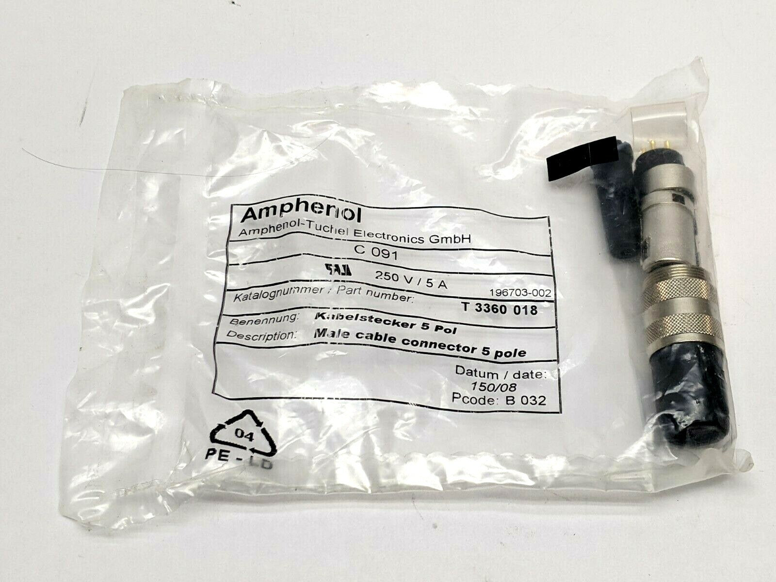 Amphenol T 3360 018 Circular DIN Connectors 5 Pin Male Gold Cable Mount - Maverick Industrial Sales