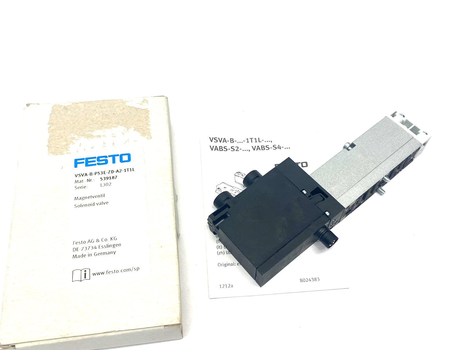 Festo VSVA-B-P53E-ZD-A2-1T1L Solenoid Valve, 5/3, Exhausted 539187 - Maverick Industrial Sales