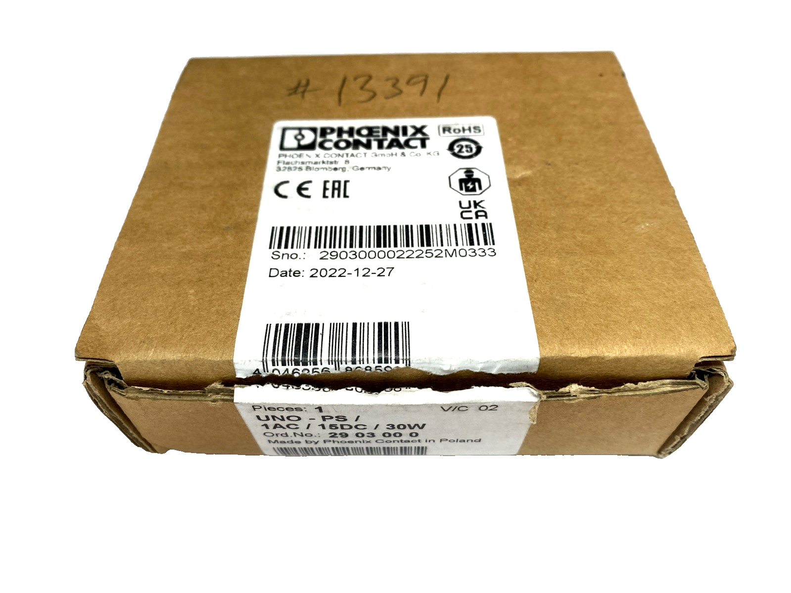 Phoenix Contact UNO-PS-1AC-15DC-30W Power Supply 2903000 - New – Open box - Maverick Industrial Sales