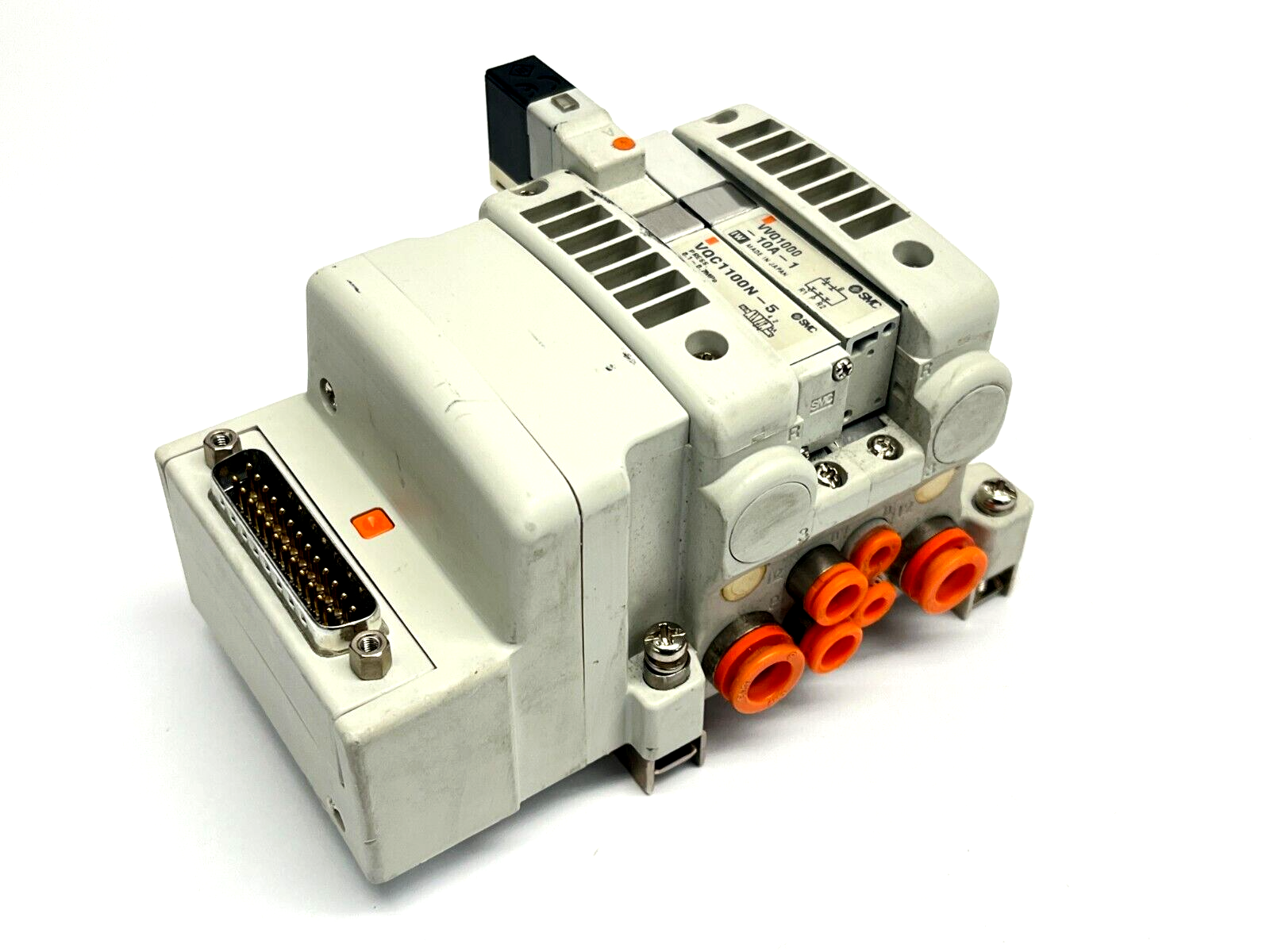 SMC VV5QC11-02N3FD3-DS Pneumatic Manifold w/ VQC1100N-5 and VVQ1000-10A-1 - Maverick Industrial Sales