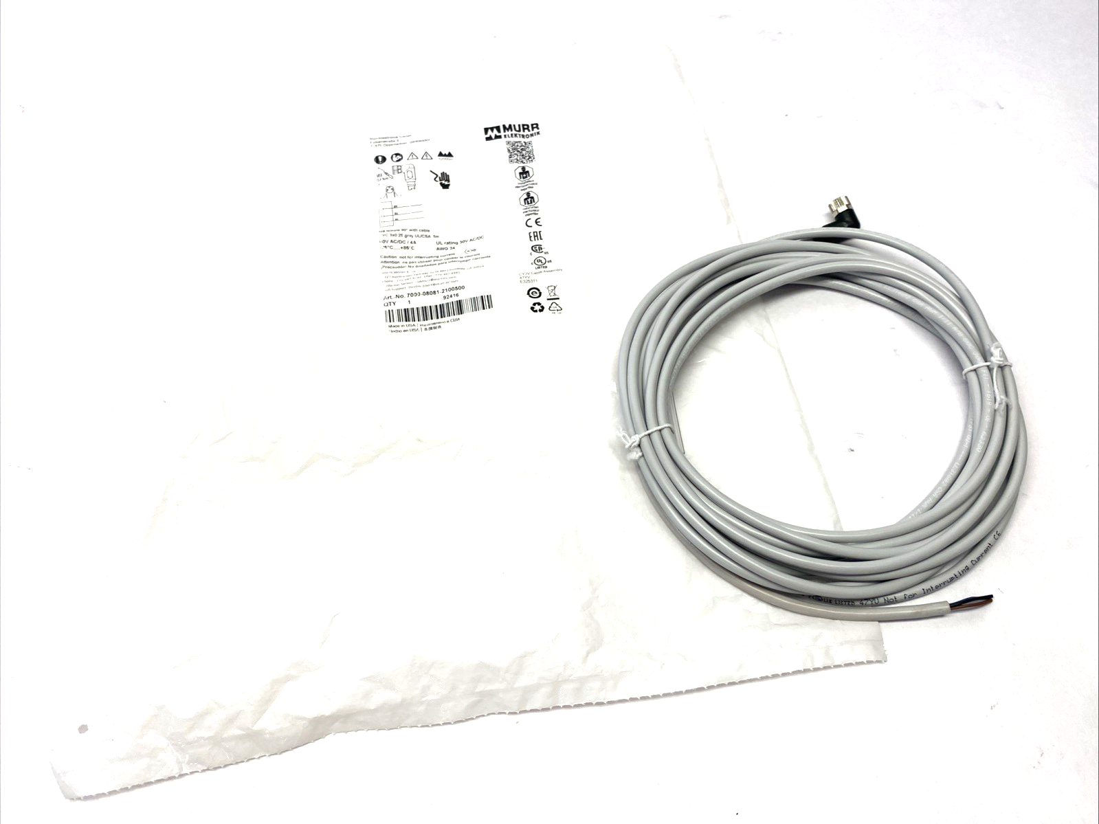 Murrelektronik 7000-08081-2100500 Single Ended M8, female, 90° A-cod. Cable - Maverick Industrial Sales