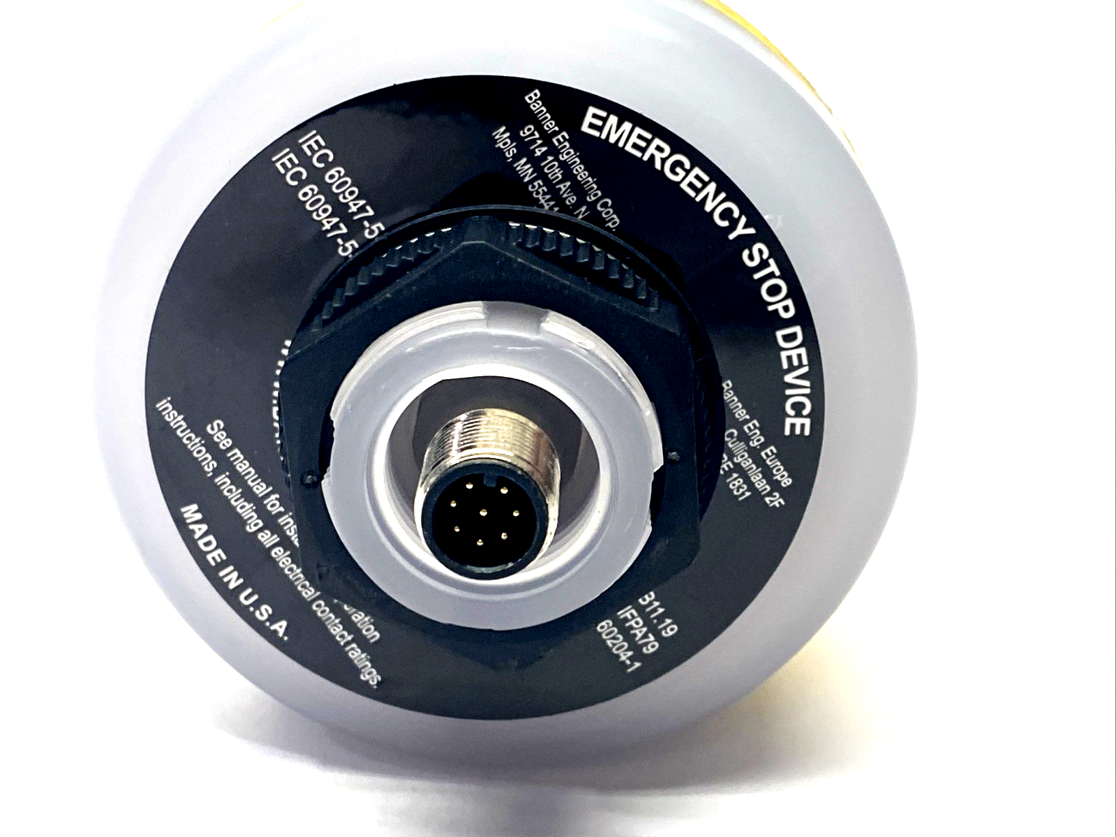 Banner SSA-EB1PLGR-0DECQ8 30mm Mount E-Stop M12 8-Pin 808878 DAMAGED THREADS - Maverick Industrial Sales