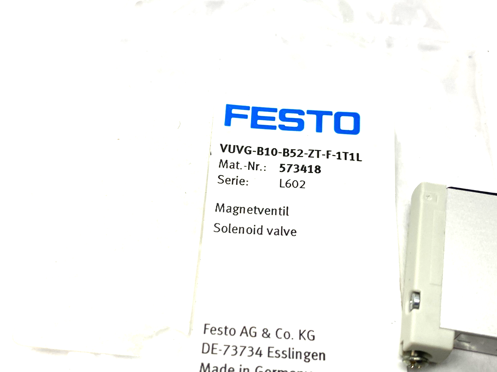 Festo VUVG-B10-B52-ZT-F-1T1L Solenoid Valve, 5/2 Bistable, 573418 - Maverick Industrial Sales