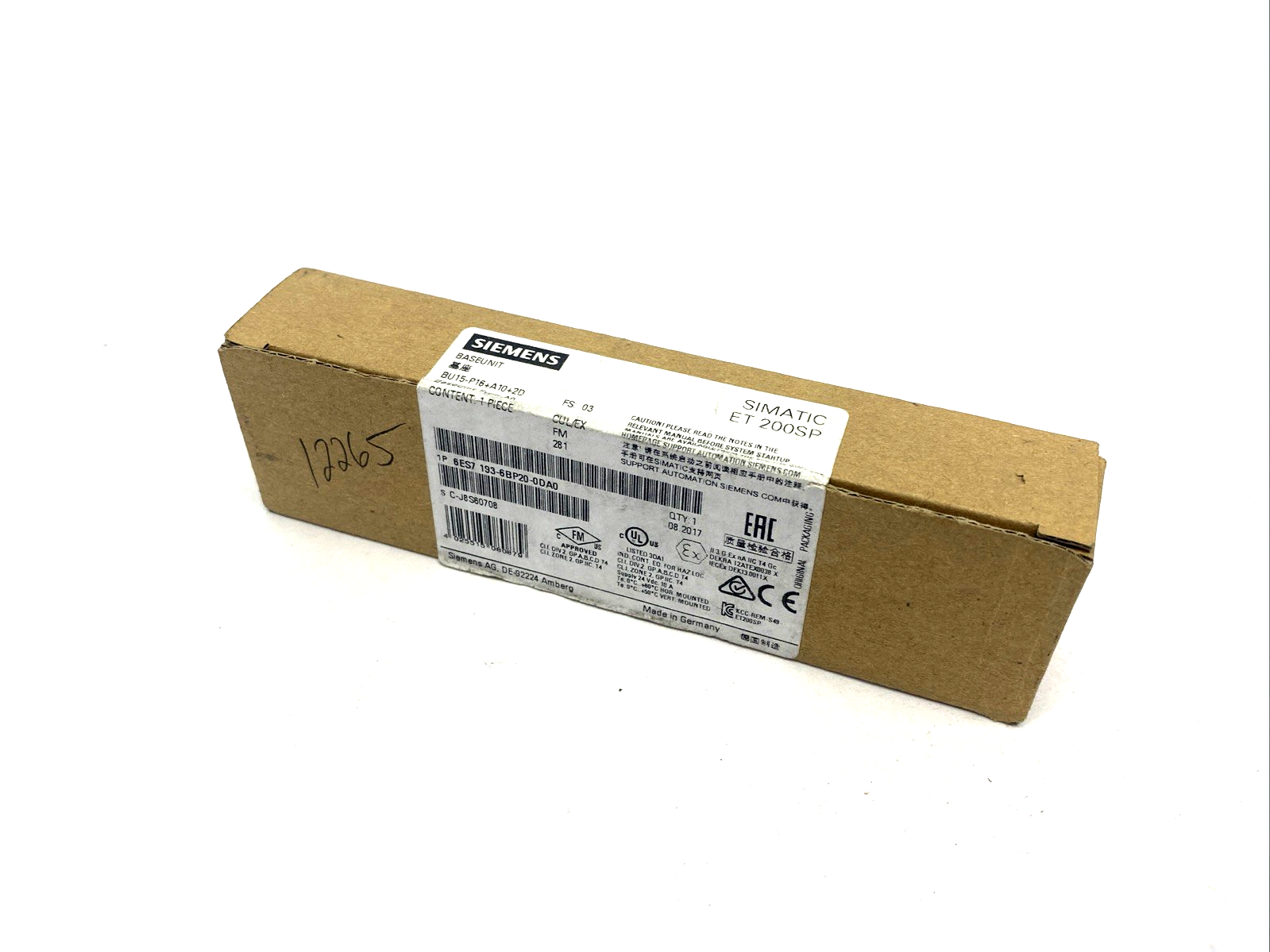 Siemens 6ES7193-6BP20-0DA0 SIMATIC ET 200SP BaseUnit BU15-P16+A10+2D, BU Type A0 - Maverick Industrial Sales