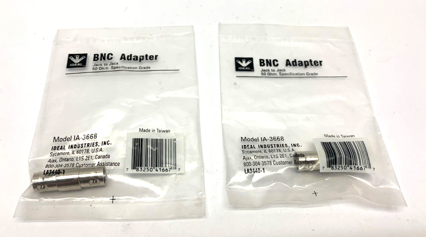 Ideal IA-3668 BNC Adapter Straight Jack to Jack 50 Ohm LOT OF 2 - New - Maverick Industrial Sales
