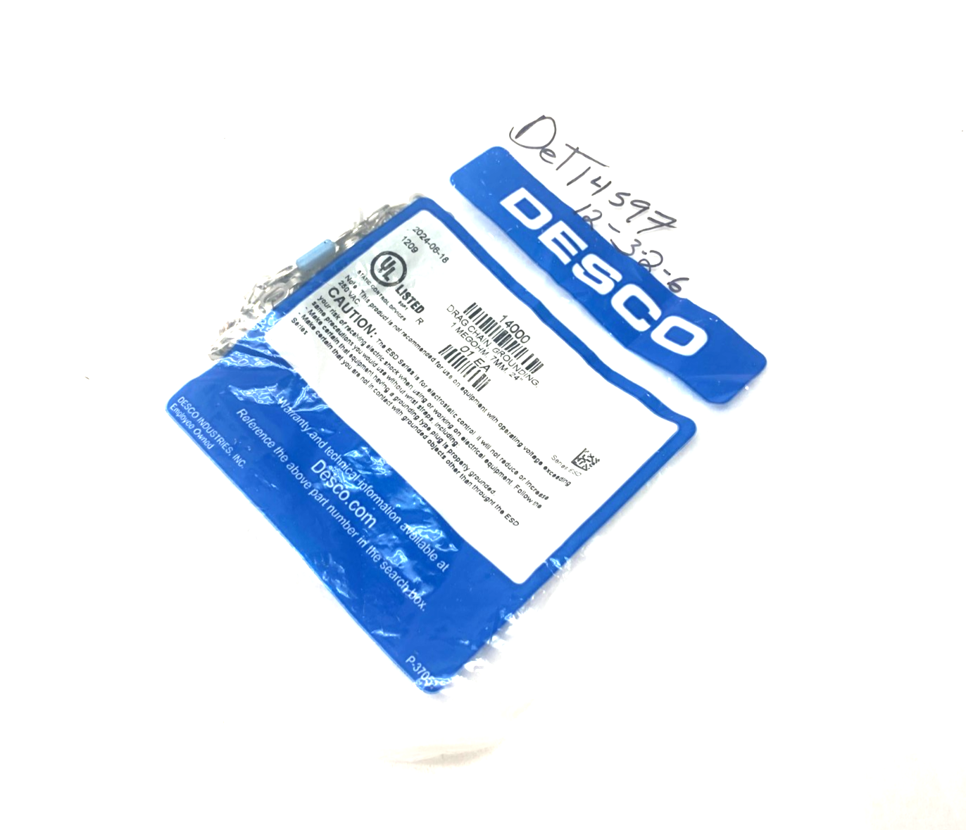 14000 | Desco Grounding Drag Chain 7mm 1 MEGOHM, 24" - New - Maverick Industrial Sales