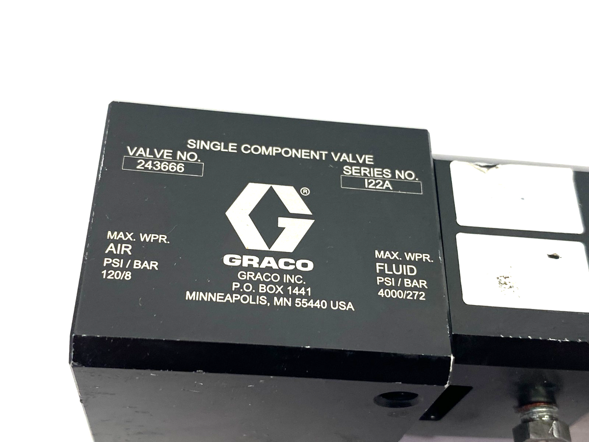 243666 | Graco Ultra-Lite 1K Single Component Dispense Valve, 45 Degree Connection- Used - Maverick Industrial Sales