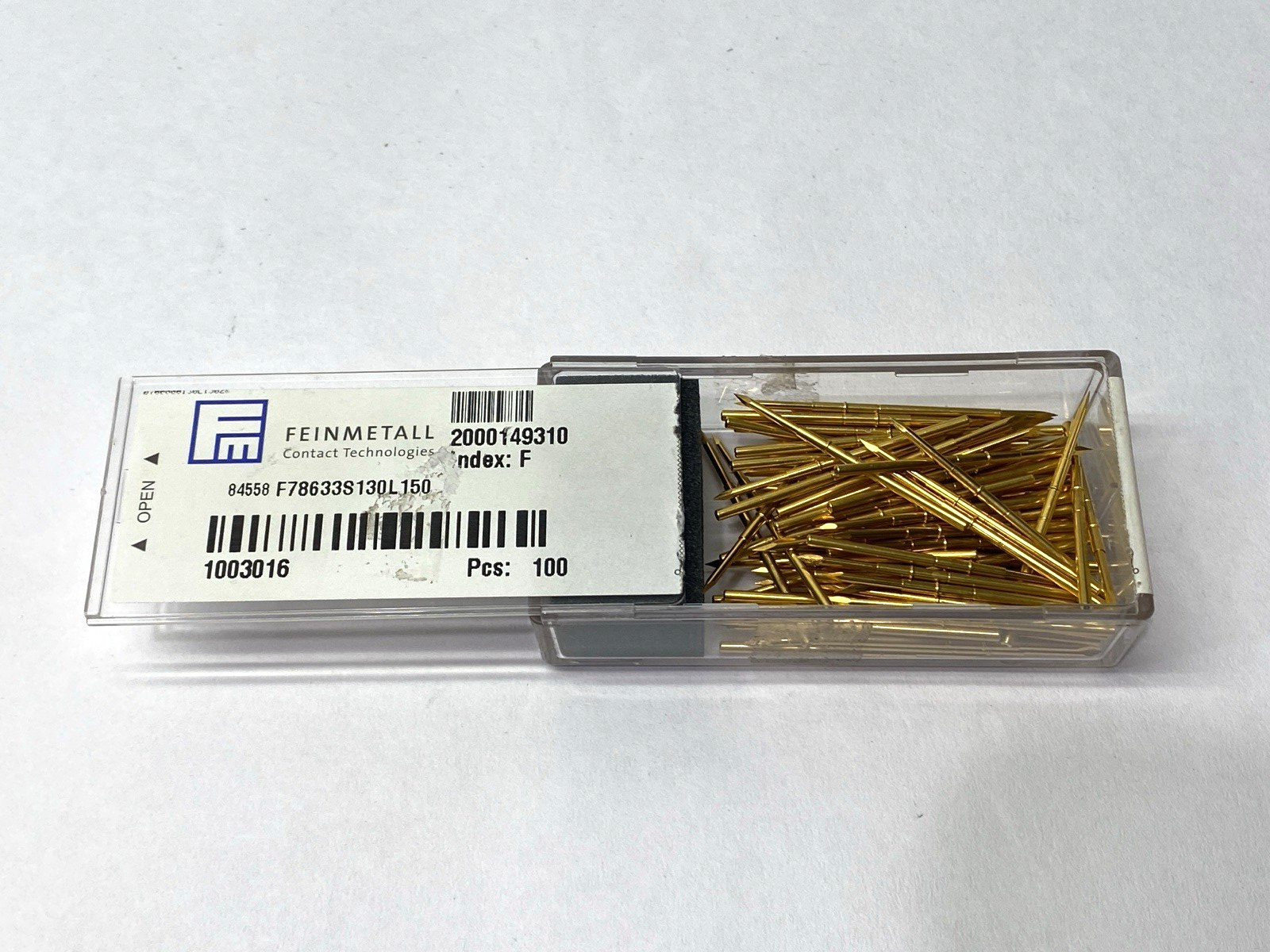 1003016, F78633S130L150 | Feinmetall 1003016 Basic Contact Probes 38mm Length F78633S130L150 LOT OF 200 - New – Open box - Maverick Industrial Sales