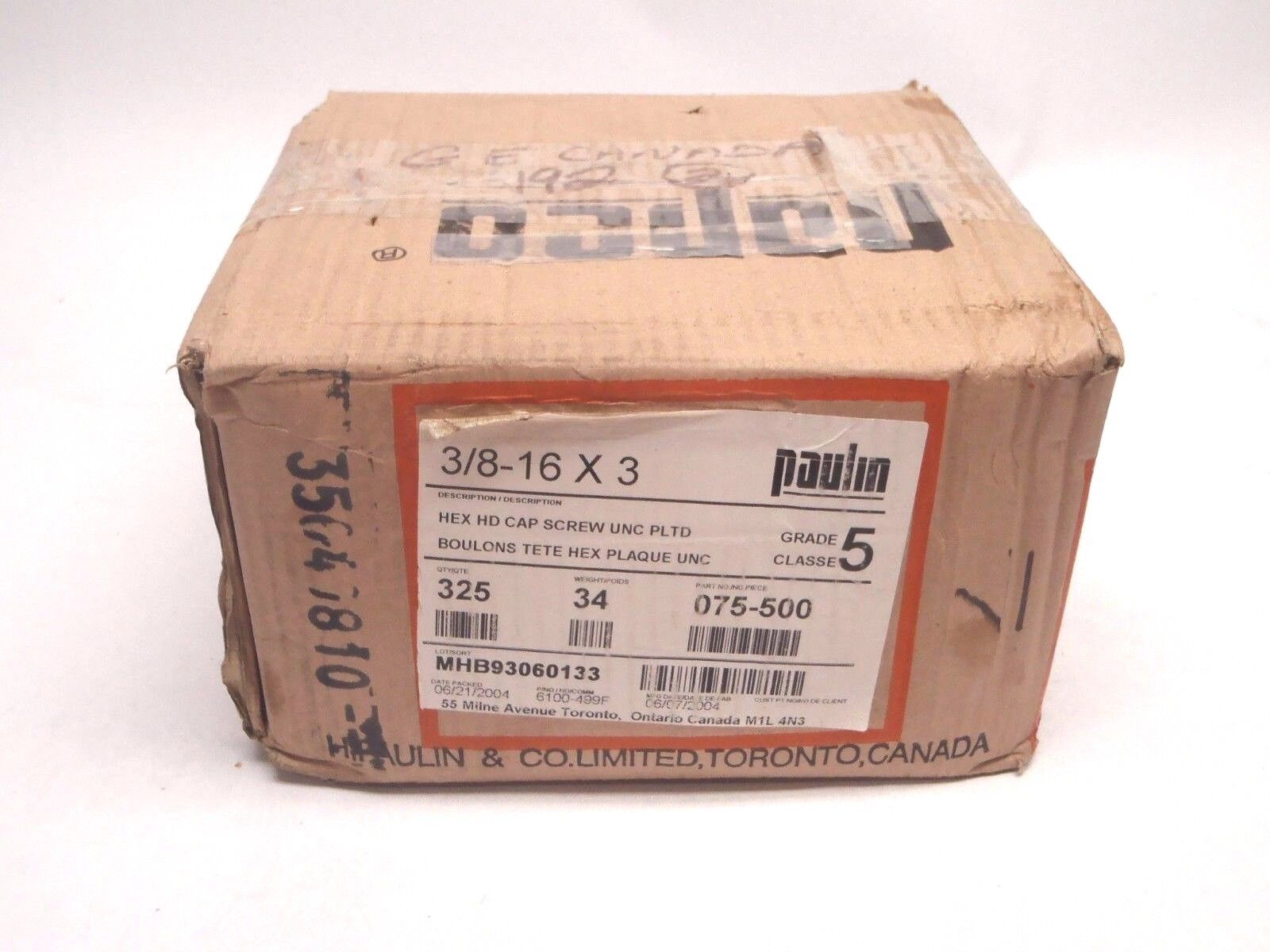 Paulin 075-500 Hex HD Cap Screw 3/8-16 X 3" Inch UNC Plated Grade 5 BOX OF 325 - Maverick Industrial Sales