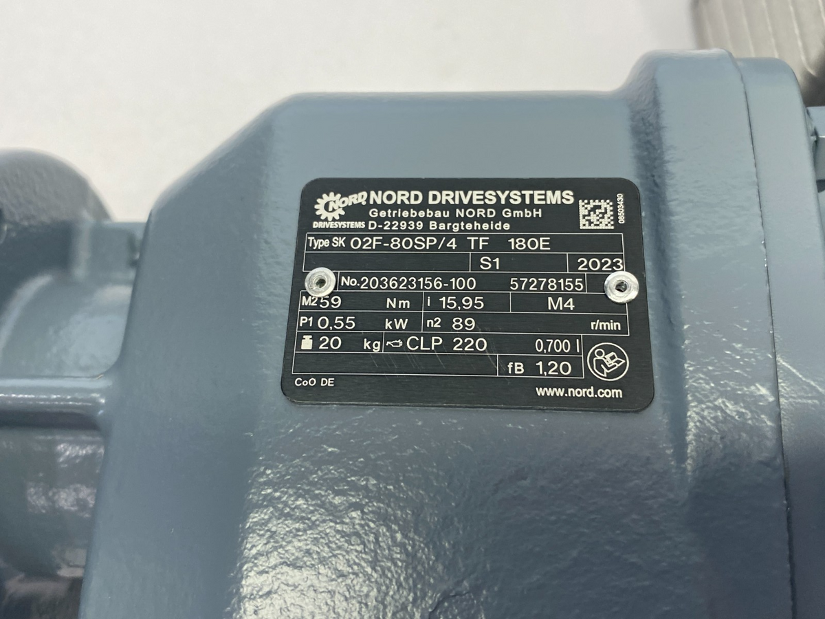 SK 180E-550-340-B | Nord SK80SP/4 TF Motor, 02F-80SP/4 TF 180E Gear, NORDAC Drive - New Other - Maverick Industrial Sales