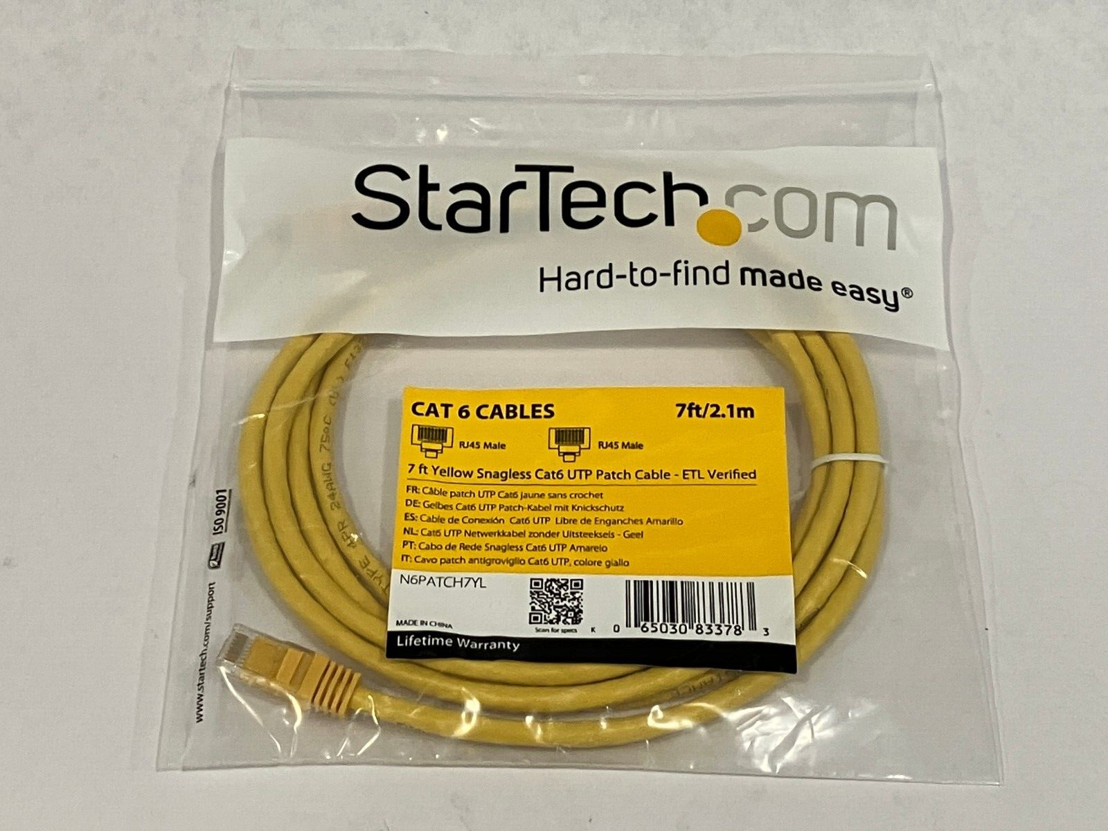 StarTech N6PATCH7YL Yellow Snagless Cat6 UTP Patch Cable RJ45 to RJ45 Male 7' - Maverick Industrial Sales