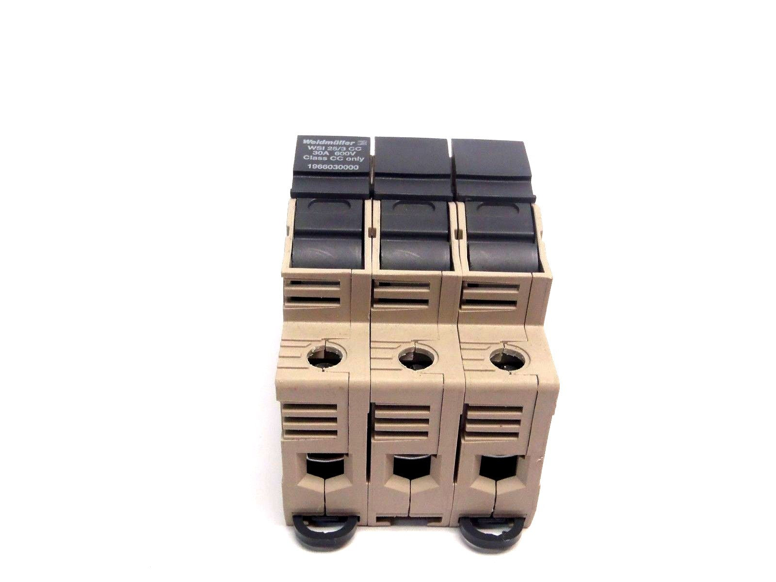 Weidmuller WSI 25/3 30A 600V Class CC 3 Pole Holder w/ 2 Low Peak LP-CC-10 Fuses - Used - Maverick Industrial Sales