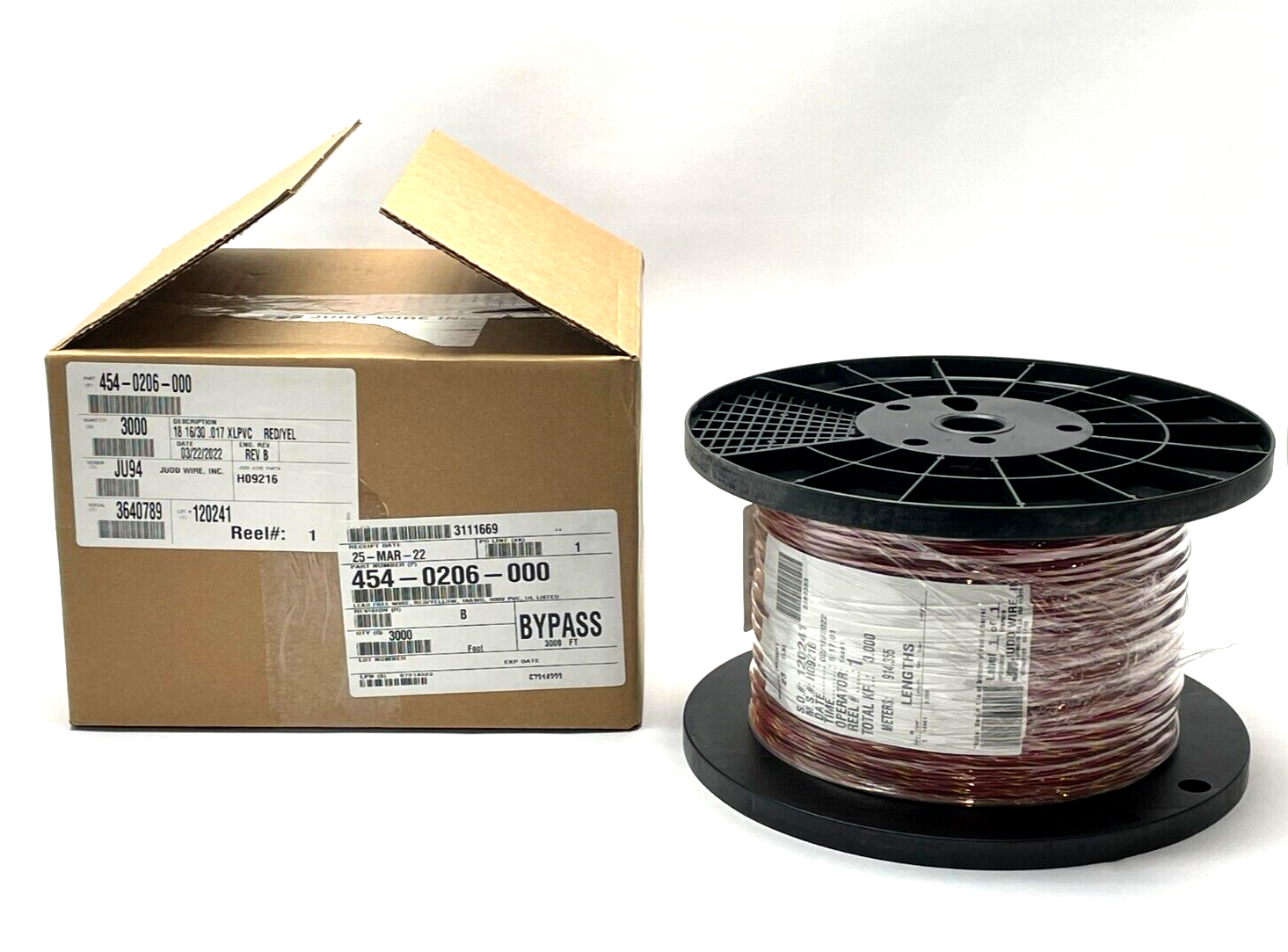 Judd Wire H09216 Lead Wire 18AWG 300V Red/Yellow 3000ft Legnth - New - Maverick Industrial Sales