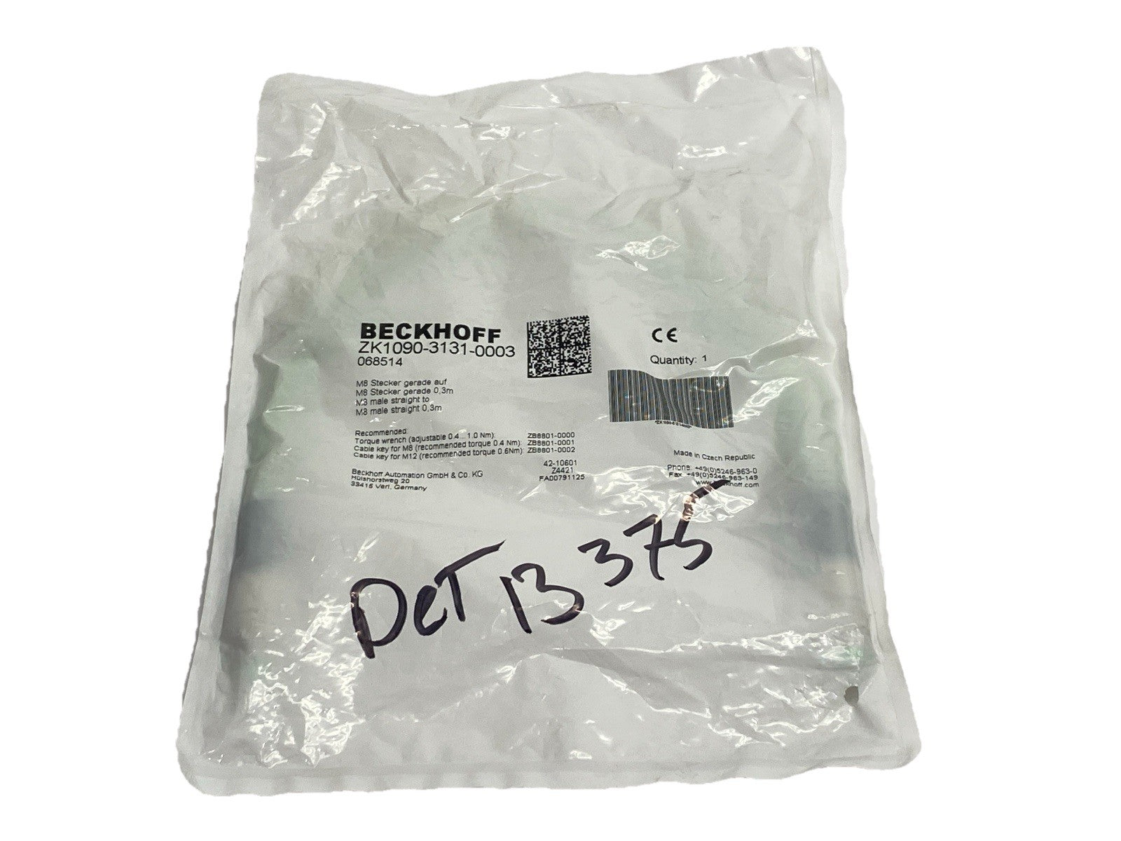 Beckhoff ZK1090-3131-0003 Industrial Ethernet Cable Male M8 4-Pin 0.3m 068514 - Maverick Industrial Sales