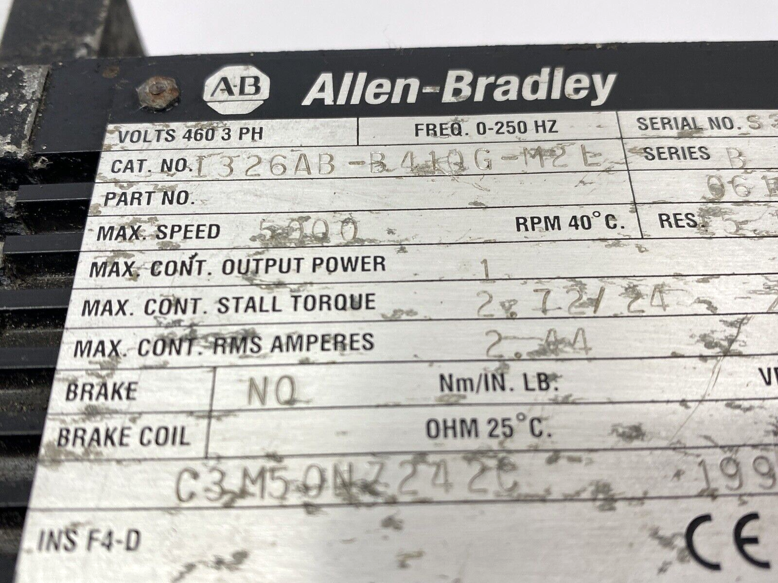 Allen Bradley 1326AB-B410G-M2L Ser. B AC Servo Motor w/ NT42-010-0-RM115-39 - Maverick Industrial Sales